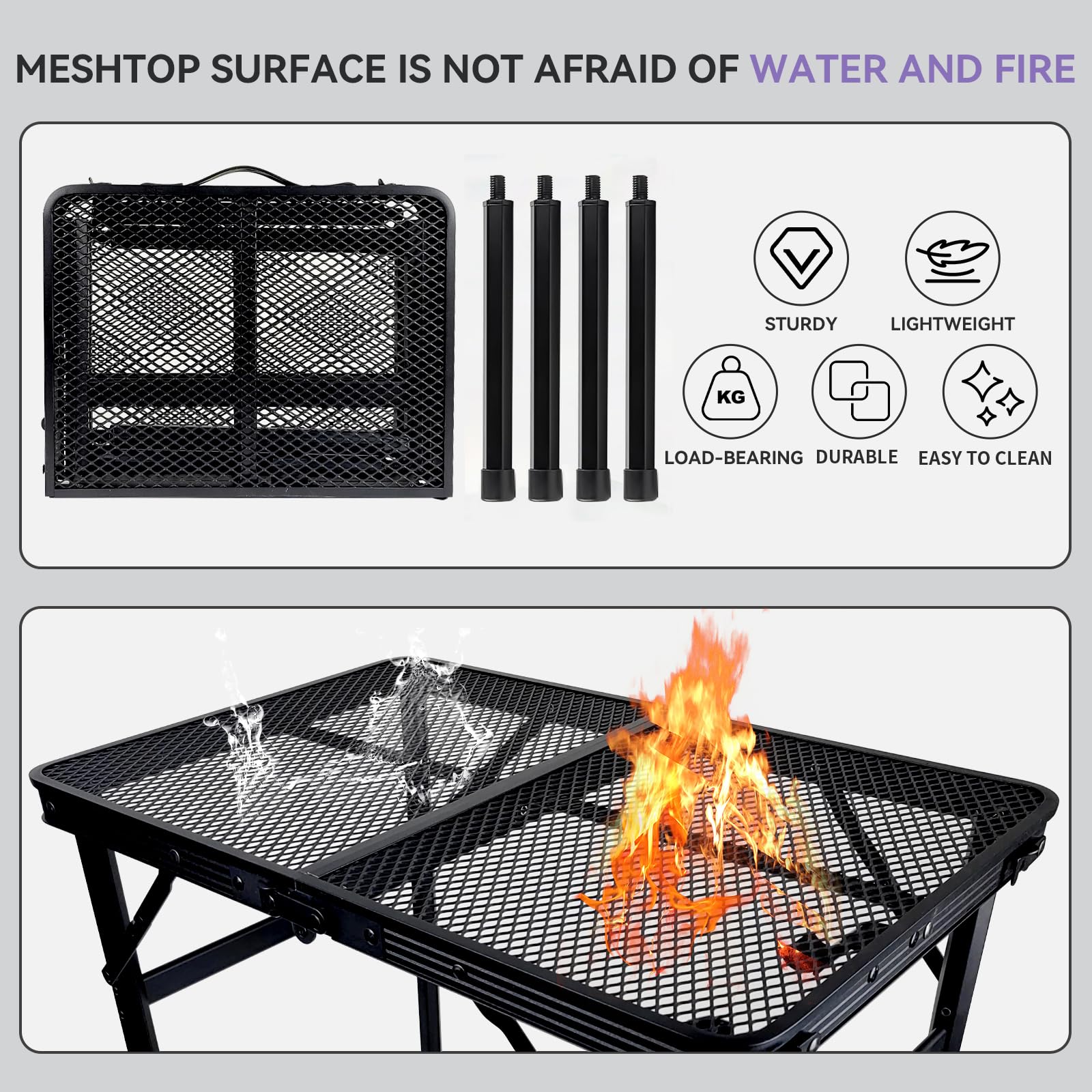BRIAN & DANY Adjustable Height Folding Camping Grill Table - Portable 2x1.3FT Metal Picnic Table for Outdoor Cooking, BBQ, Tailgating & Backyard Parties (Black) | Compact & Lightweight Design Perfect for Camping, Beach Trips and RV Adventures