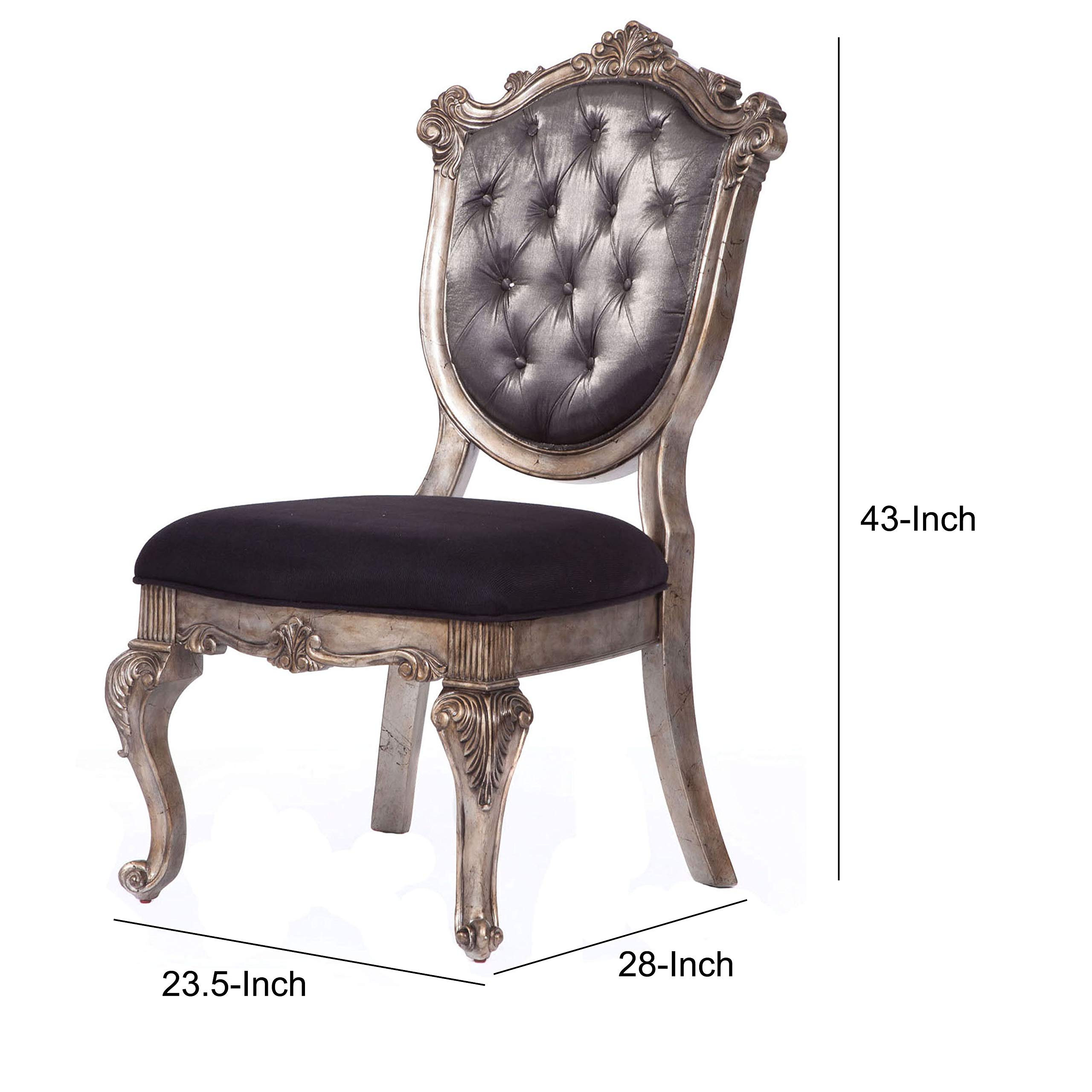 Benjara Wooden Side Chair with Cabriole Legs and Fabric Upholstered Seat, Set of 2, Gray and Silver - Elegant Dining Room Chairs for Kitchen, Living Room or Bedroom Decor