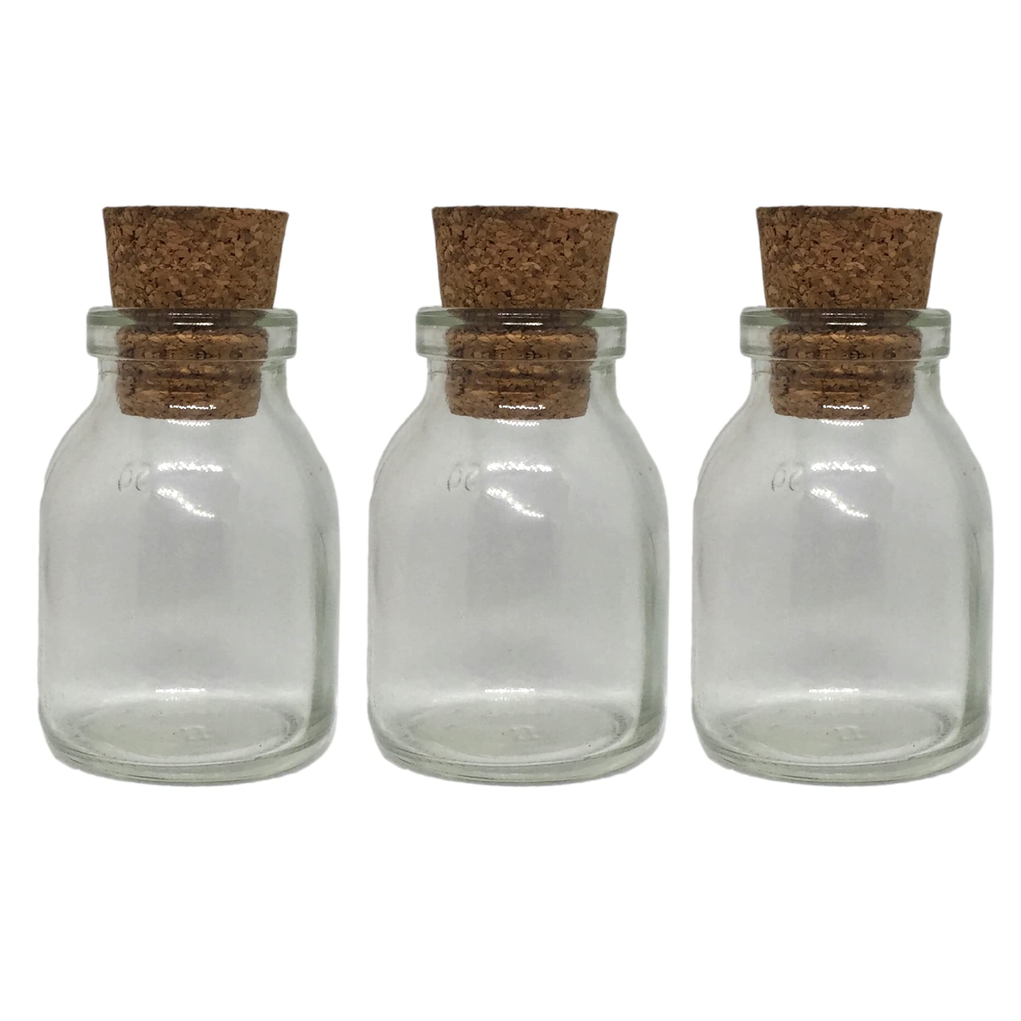 EARTH BERRY 50ml Clear Glass Bottle with Wooden Cork - 3 Pack Empty Glass Containers for Essential Oils, DIY Crafts & Home Decor