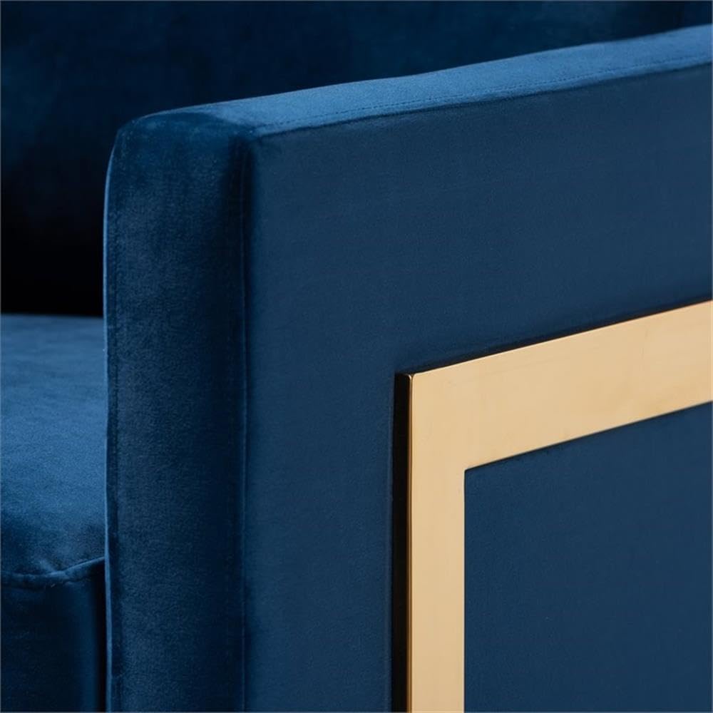 Baxton Studio Matteo Velvet Fabric Accent Chair with Gold Finish - Royal Blue Velvet Upholstered Chair for Living Room, Bedroom & Home Office Decor