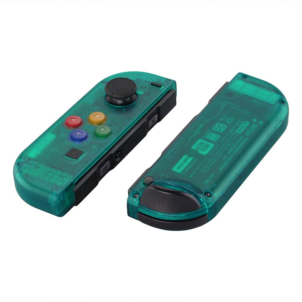 eXtremeRate Replacement Cover & Button Kit for Nintendo Switch/OLED Joycon Controller - Transparent Emerald Green Grip Case | Compatible with Switch/OLED | Enhanced Gaming Experience for Comfort & Precision