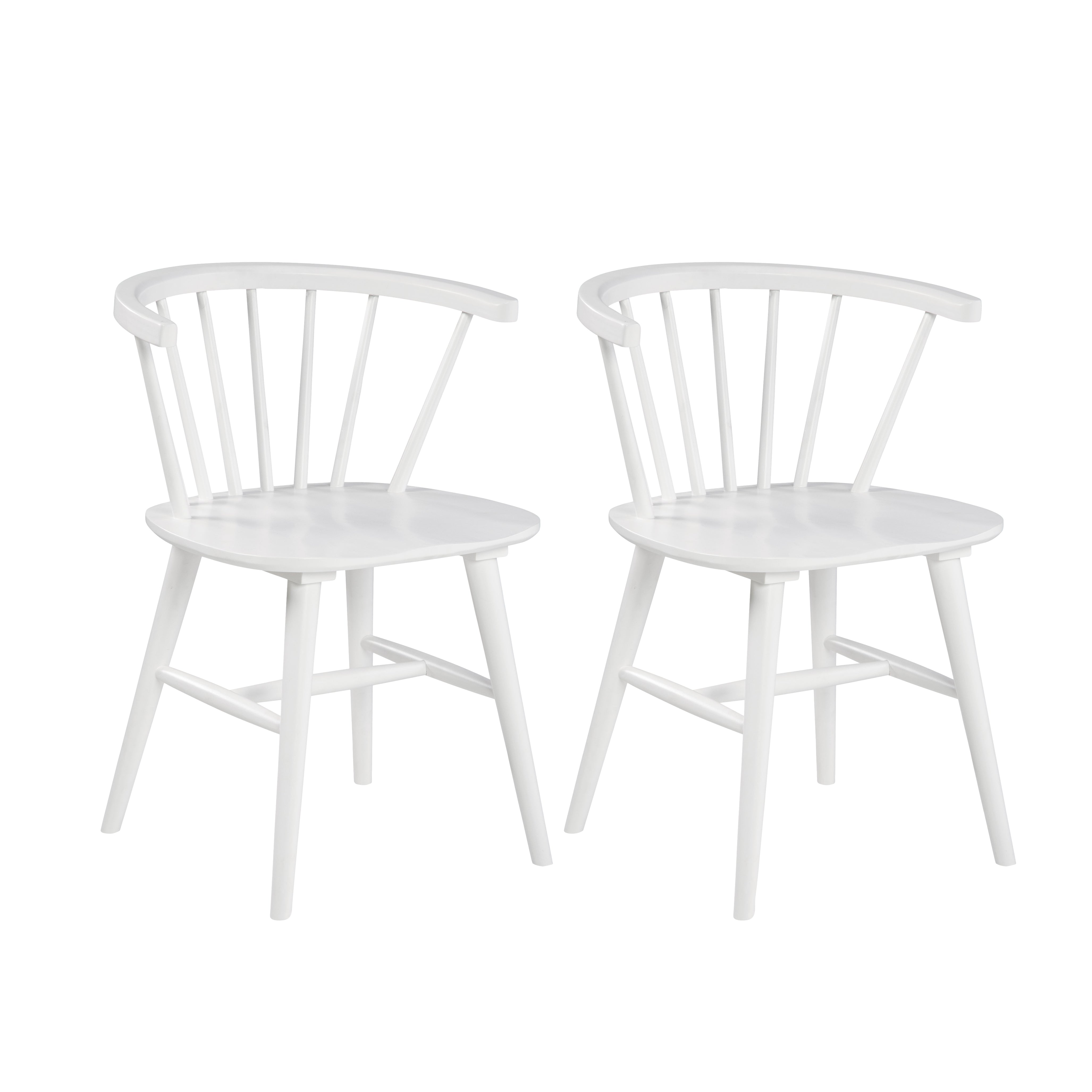 Roundhill Furniture Alwynn Contemporary Wooden Spindle Back Dining Chairs - Windsor Style Solid Wood Kitchen Chairs, White Set of 2 - Perfect for Dining Room, Kitchen, Breakfast Nook & Farmhouse Decor