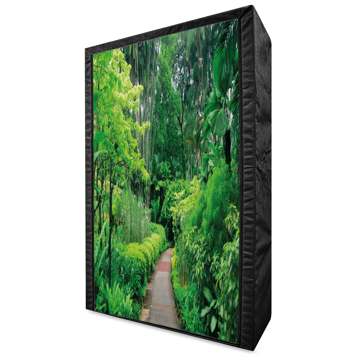 Lunarable Portable Fabric Wardrobe - Green Botanical Garden Print with Shelves, 42.5 Inch Closet Organizer for Clothes Storage | Perfect for Small Spaces, Dorm Rooms & Travel Use