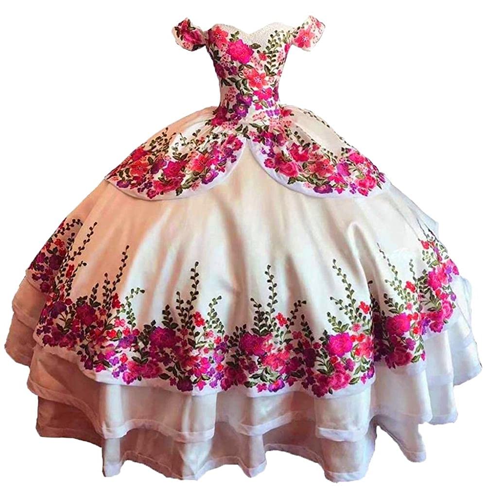 Elegant Mexican Style Floral Quinceañera Dress for Sweet 15/16 Party - Women's Ball Gown for Quinceañeras, Debutante Balls & Special Occasions