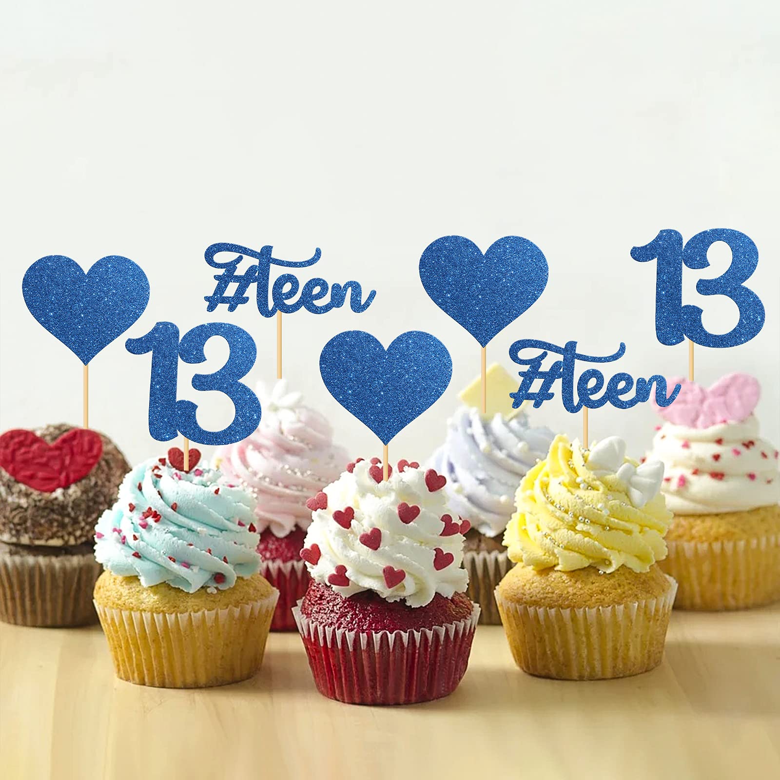 MonMon & Craft 24 Pcs 13th Birthday Cupcake Toppers - Teen 13 Cupcake Decorations for 13 Years Old Party - Perfect for Birthday Cakes, Desserts, and Celebration Events