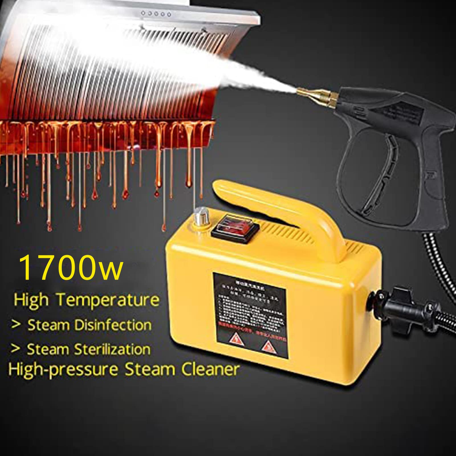 1700W Handheld High Pressure Steam Cleaner Machine - 110V Powerful Steam Tool for Home Cleaning, All-Purpose High Temperature Steamer (Yellow) | Perfect for Kitchen, Bathroom, Floors & Upholstery
