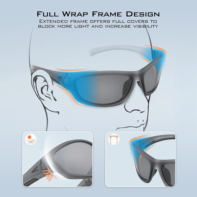 Polarized Sports Sunglasses for Men & Women - UV Protection Wraparound Cat 3 Sunglasses for Cycling, Running, Hiking & Outdoor Activities - Lightweight & Anti-Glare for Enhanced Visibility