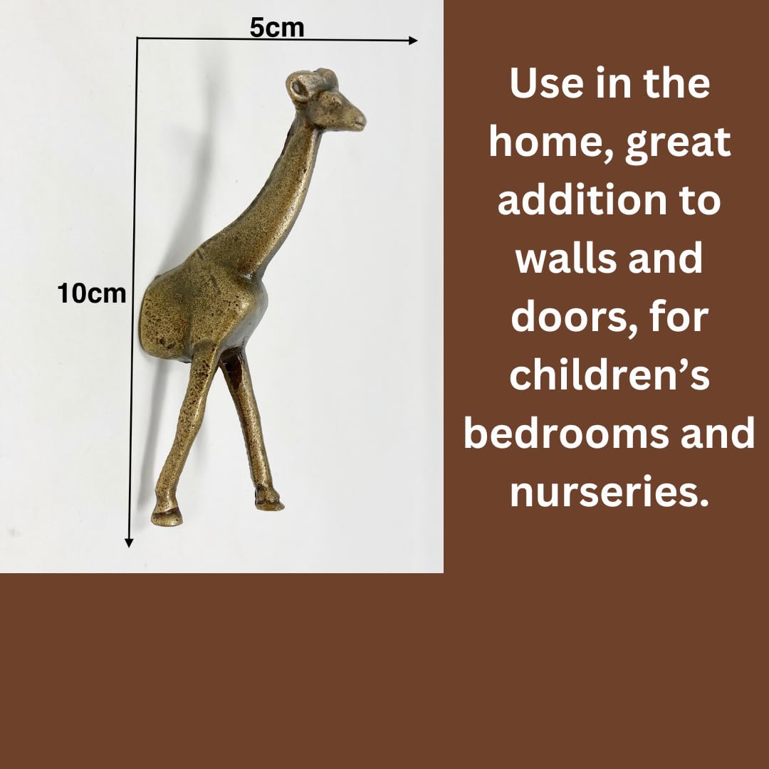 Vintage Safari Animal Drawer Pulls - Antique Brass Iron Knobs (Hook & Giraffe Design) for Cabinets, Dressers & Furniture Hardware
