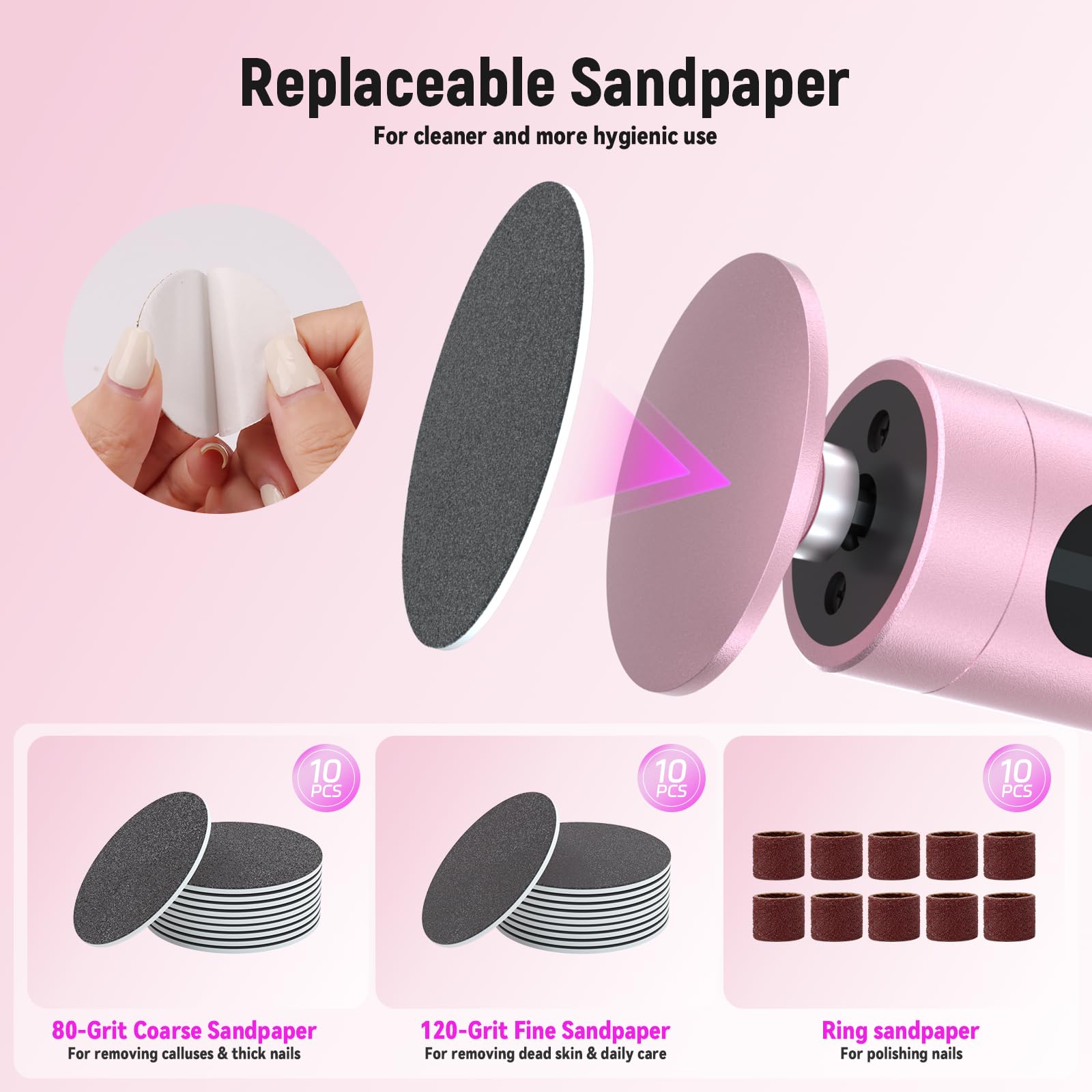 Electric Callus Remover for Feet - Rechargeable 9-Speed Adjustable Pedicure Tool with LED Display, 2-in-1 Foot File & Nail Polisher for Dry Dead Skin Removal (Rose Gold) - Perfect for At-Home Pedicures & Foot Care Routines
