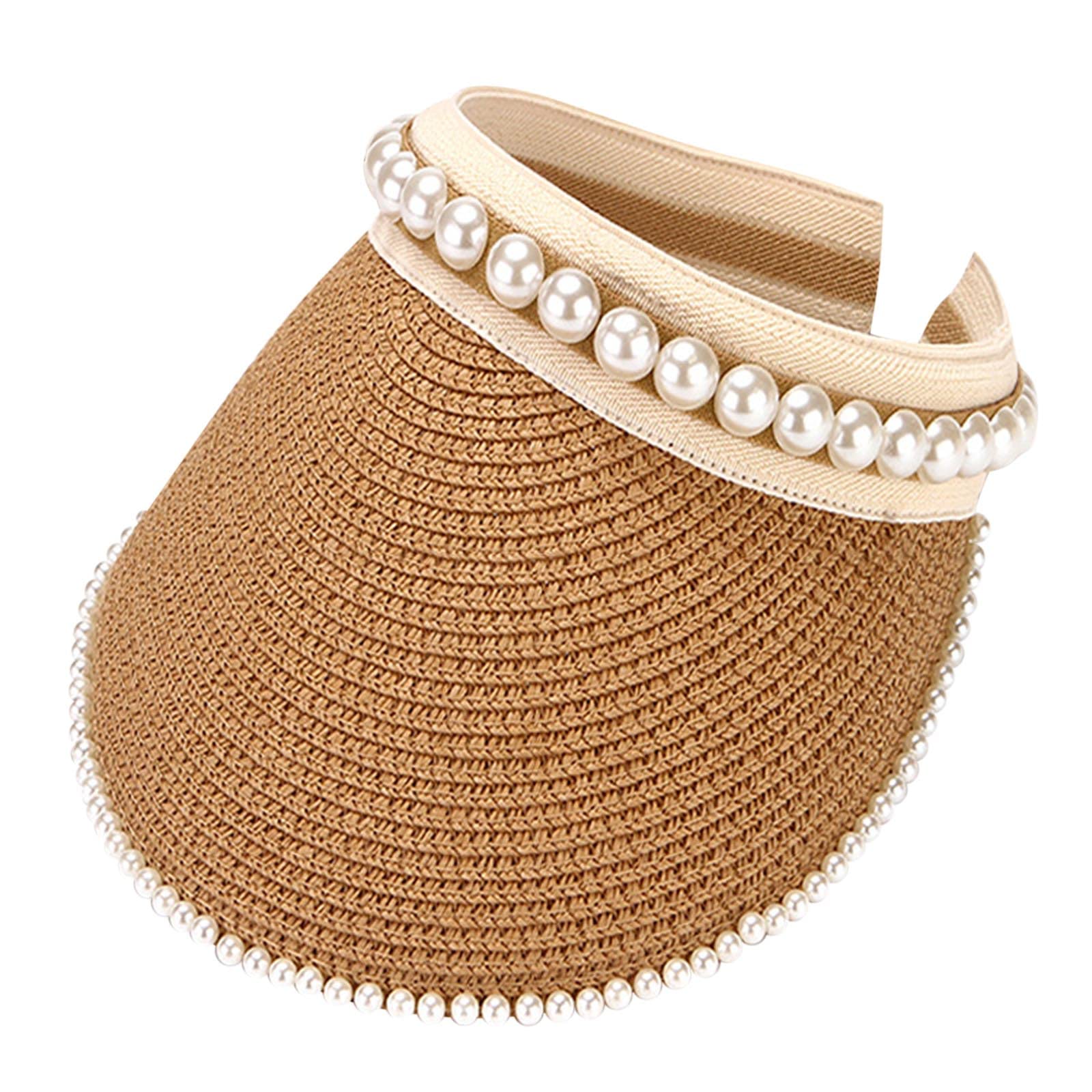 Women's Foldable Wide Brim Straw Visor Hat - UPF 50+ Sun Protection Roll-Up Beach Hat for Outdoor Activities, Gardening, Travel & Summer Vacations