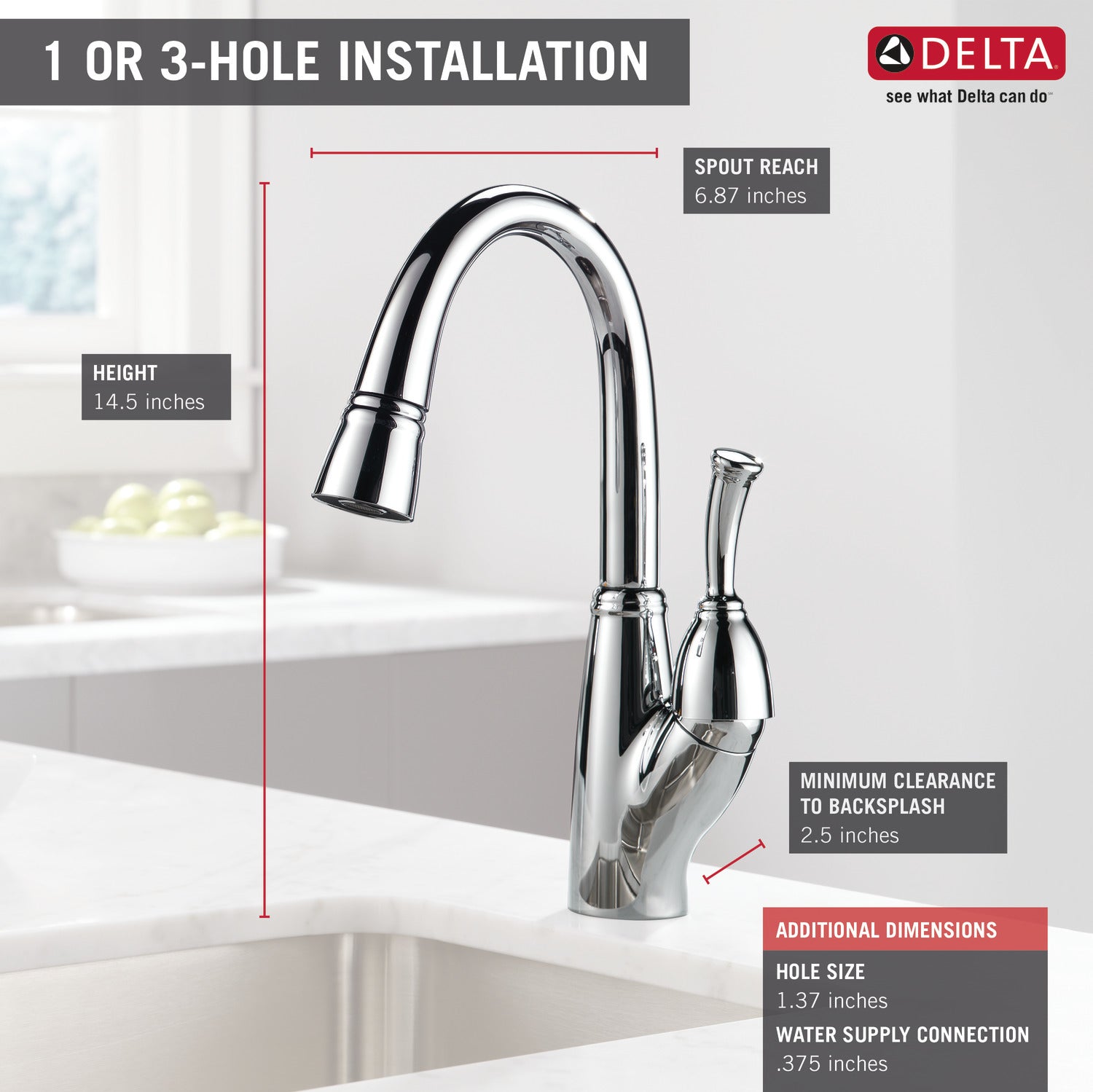 Allora Chrome Bar Faucet with Pull-Down Spray - Modern Kitchen Sink Faucet for Easy Washing & Food Prep | DST Delta 999 Series | Perfect for Home, Restaurant & Commercial Use