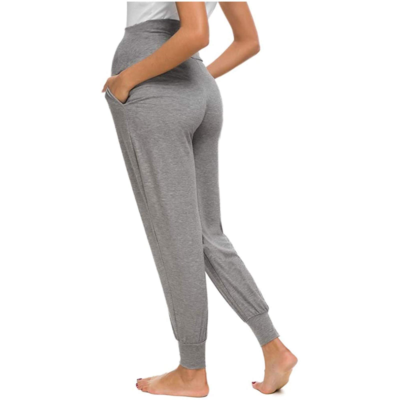 Stretchy Maternity Pants for Women - Comfortable Solid Color Lounge & Cargo Pants - Perfect for Pregnancy, Postpartum & Casual Wear