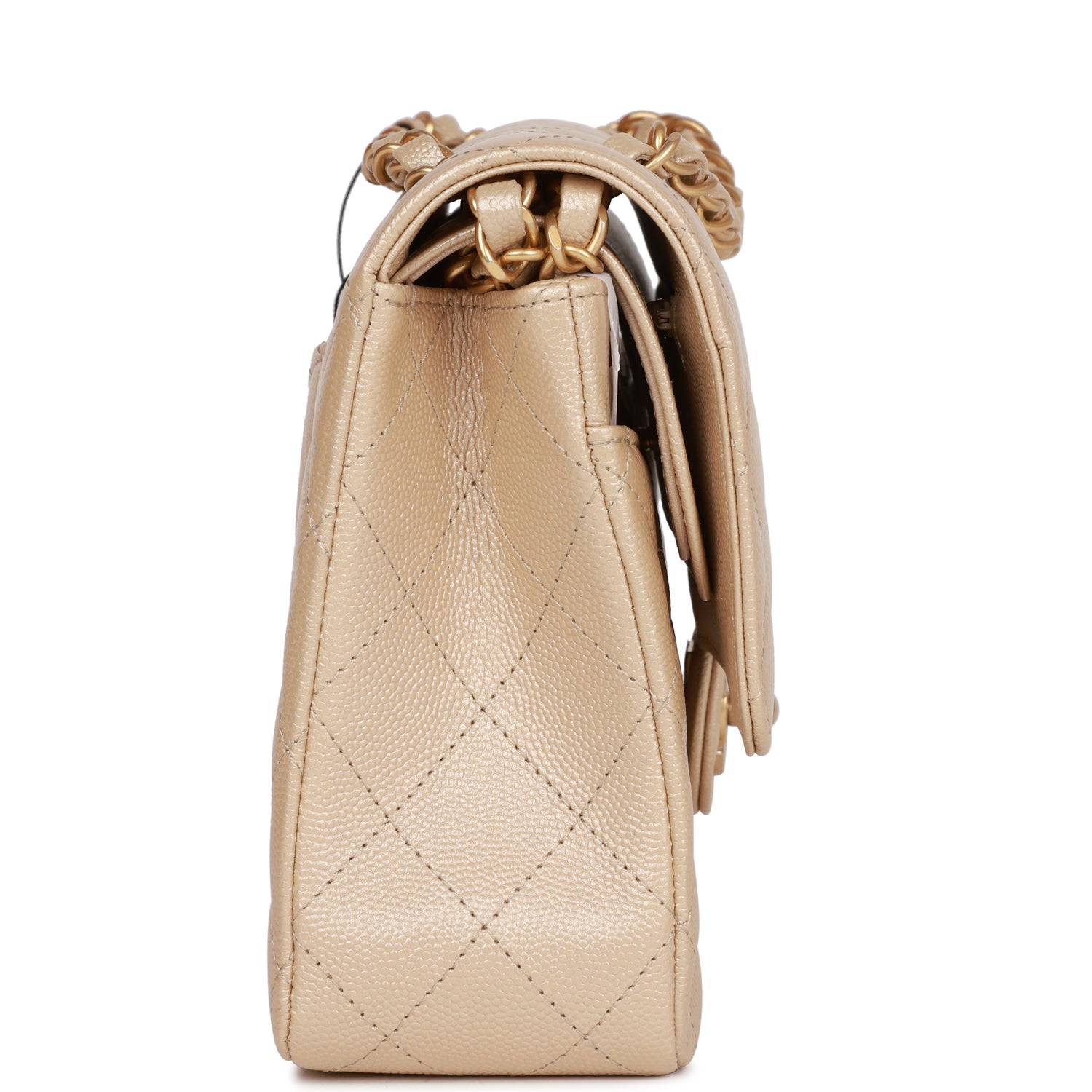 Chanel Medium Classic Double Flap Bag Gold Iridescent Caviar Leather with Antique Gold Hardware - Luxury Designer Handbag for Women, Perfect for Evening Events & Special Occasions