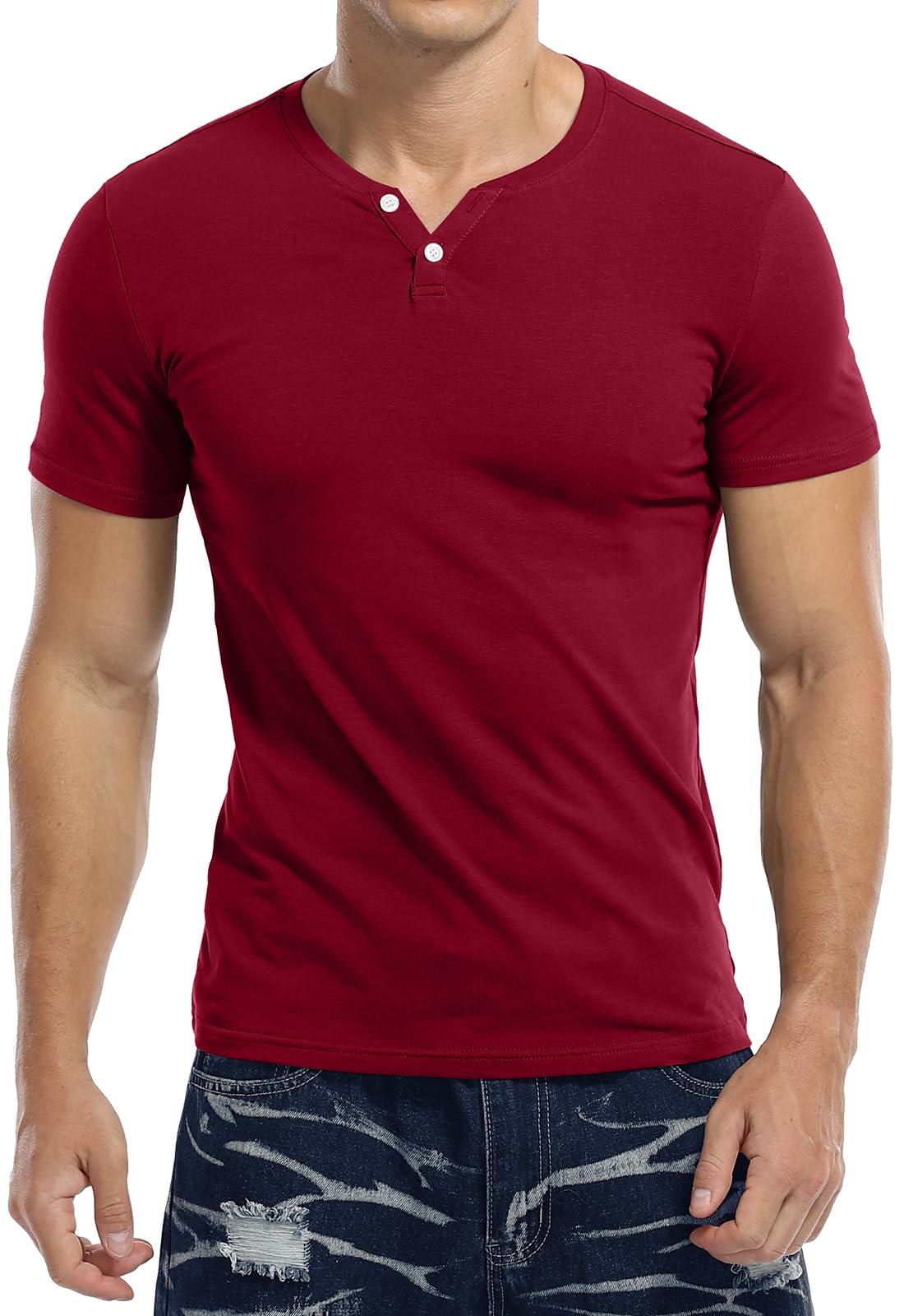 KUYIGO Men's Slim Fit Henley Shirts - Short & Long Sleeve Cotton T-Shirts for Casual Wear, Date Night & Outdoor Activities