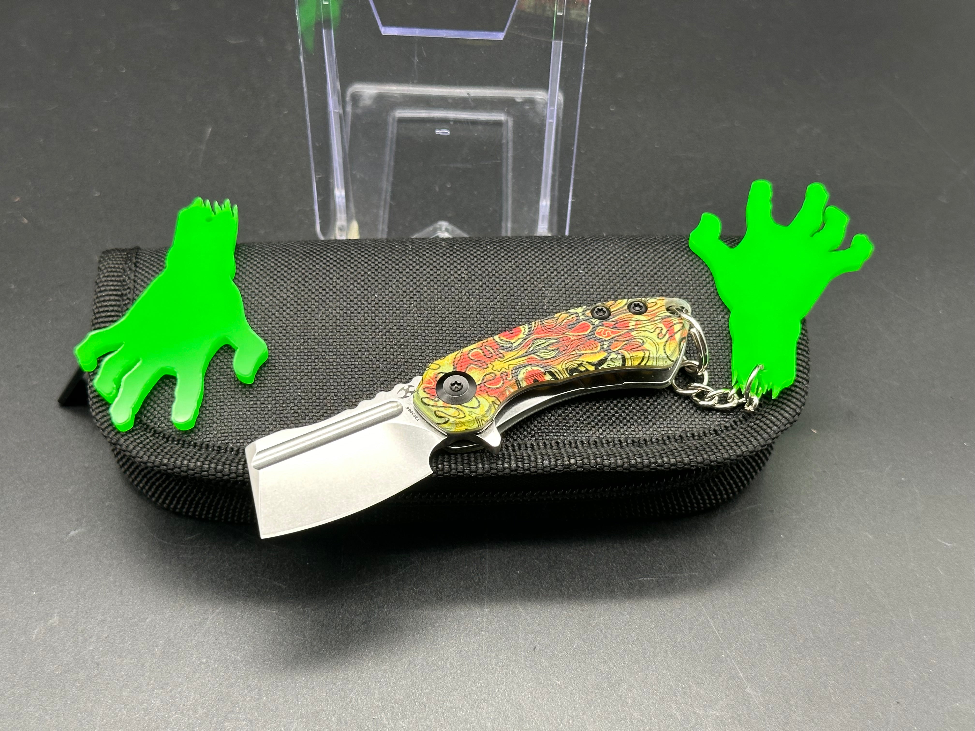 Kansept Mini Korvid Folding Knife - Liner Lock, Undead Print, Yellow G10 Handle - EDC Pocket Knife for Camping, Hiking & Outdoor Adventures