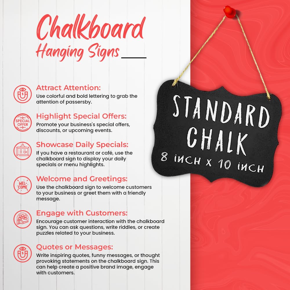 Double Sided Large Hanging Chalkboard Sign 8x10 - Acrylic Board for Standard Chalk & Liquid Chalk Markers - Erasable Wedding Decor, Kitchen Menu Board, Wall Art, Pantry Organization, Restaurant Signage