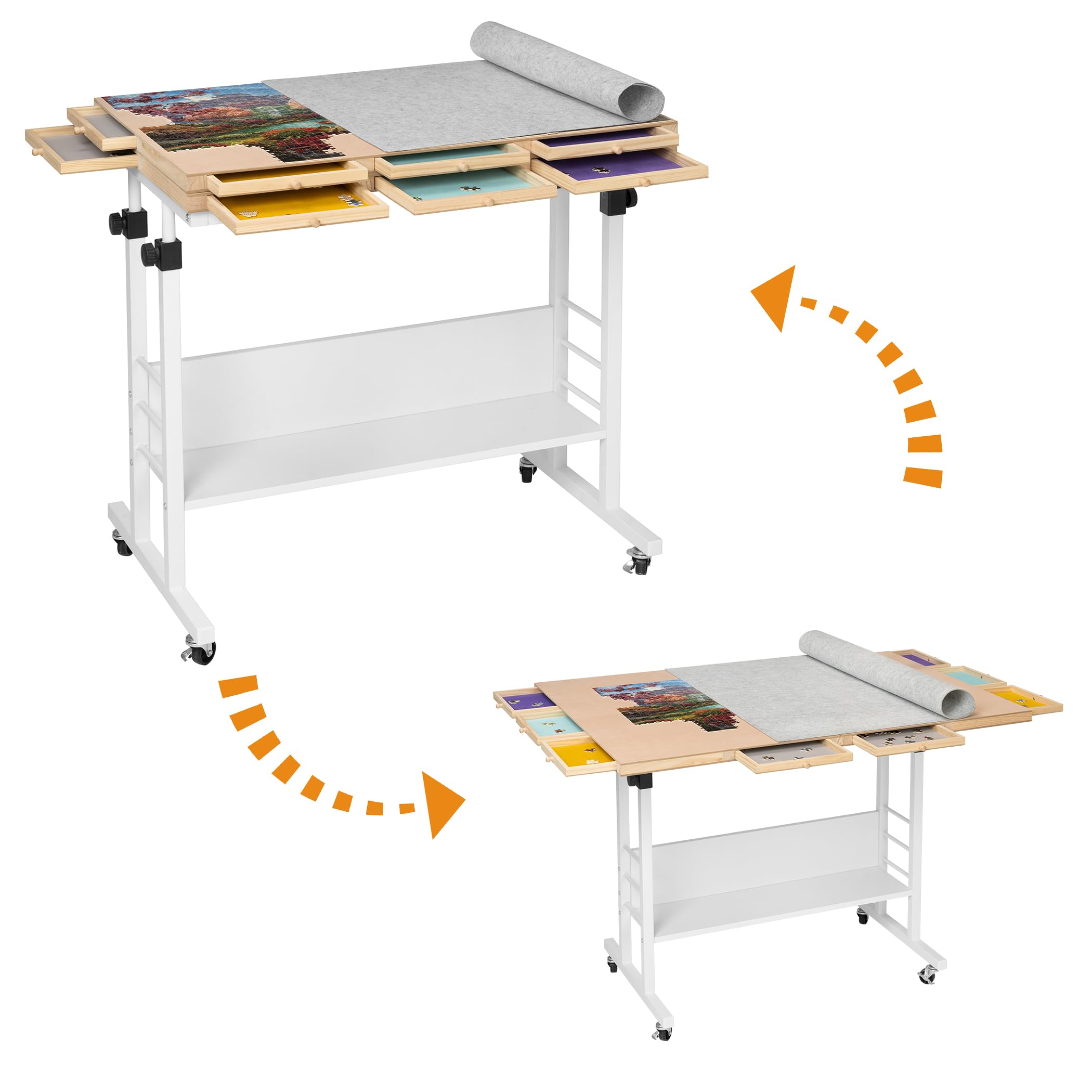 Tektalk 2000-Piece Foldable Jigsaw Puzzle Board with Adjustable Height - Portable Puzzle Table with 2 Felt Covers, 8 Sorting Trays & Wheels - Ideal for Adults, Families & Puzzle Enthusiasts at Home or Travel
