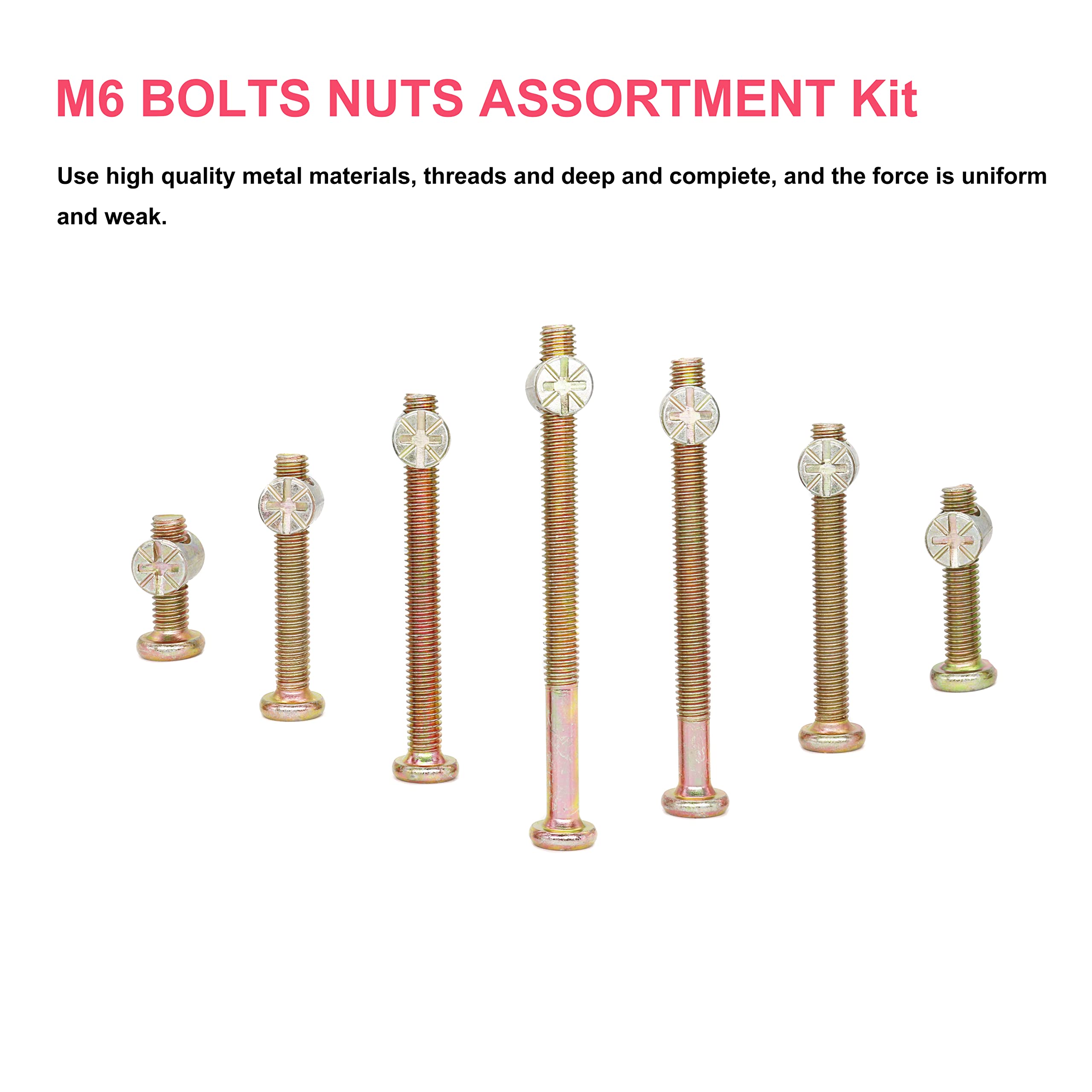 M6 Baby Crib Screws Kit - 100pcs Zinc Plated (15-75mm) for Bed Hardware Replacement