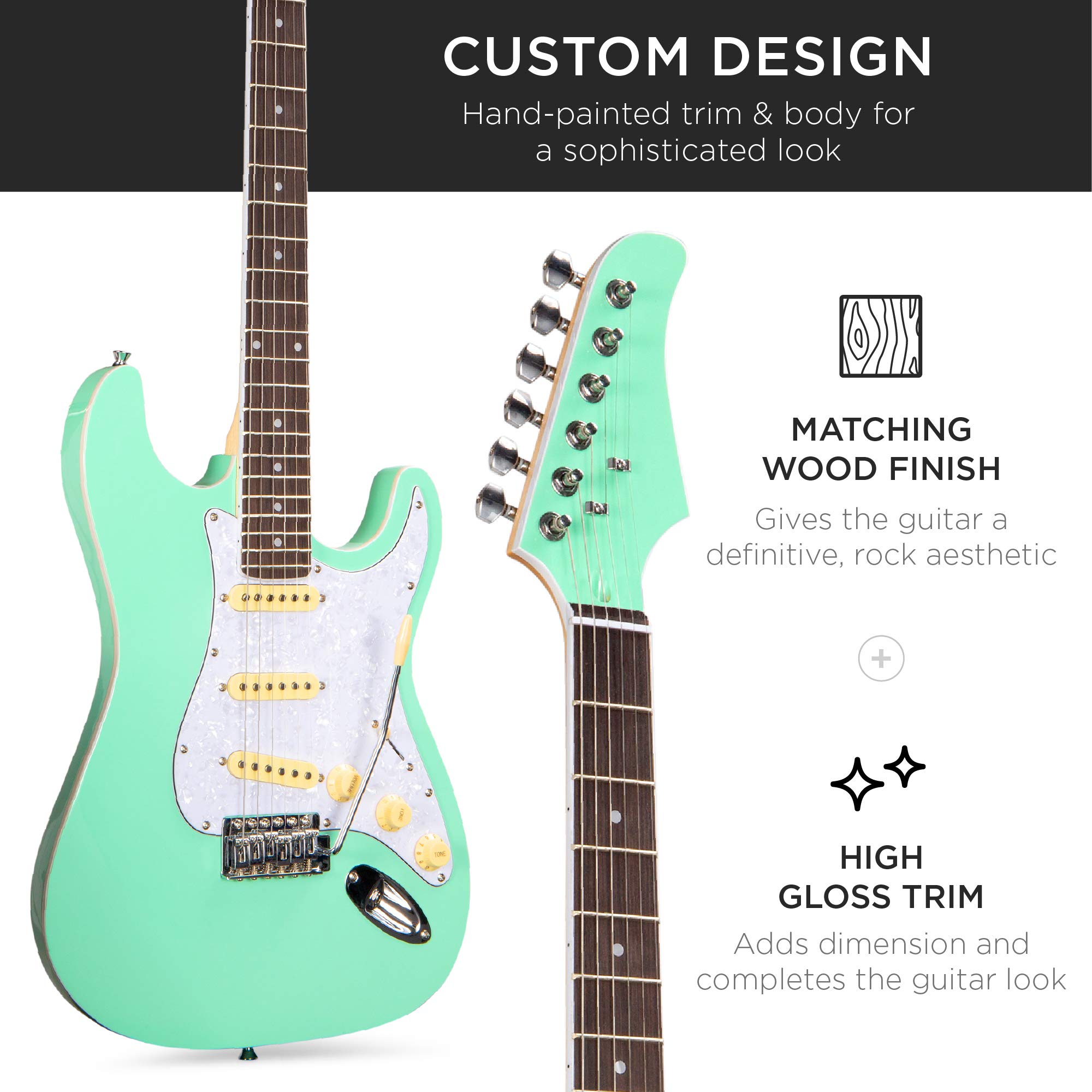 Best Choice Products 39-Inch Full Size Beginner Electric Guitar Starter Kit with Case, Strap, 10W Amp, Strings, Pick & Tremolo Bar - SoCal Green | Perfect for Beginners, Practice, Live Performances & Home Studio Recording