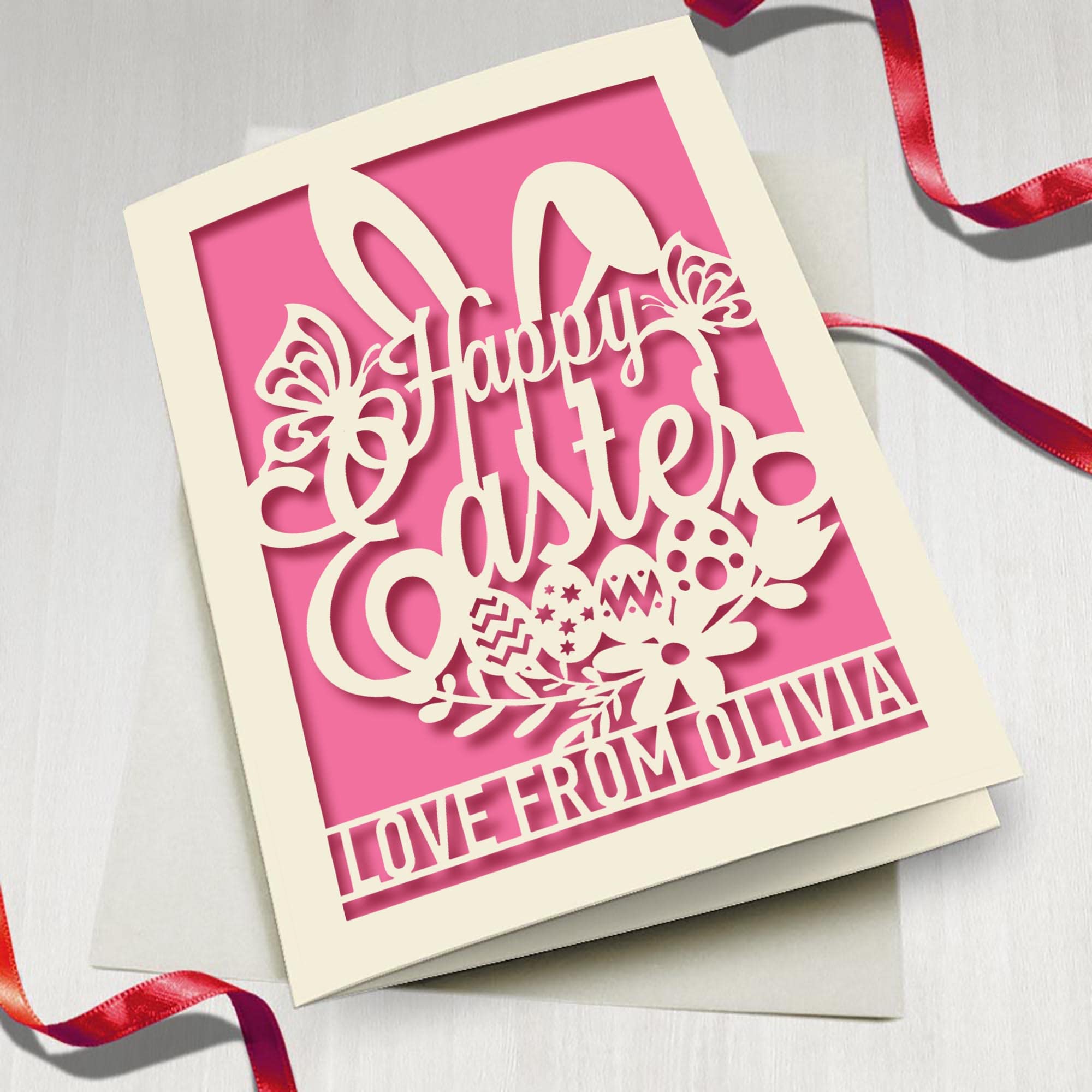 Personalized Easter Greeting Cards - Custom Happy Easter Card for Daughter, Son, Granddaughter, Grandson, Wife, Husband, Mom & Dad | Bunny Themed Easter Gifts with Envelope | Perfect for Family, Friends & Teachers Easter Celebration