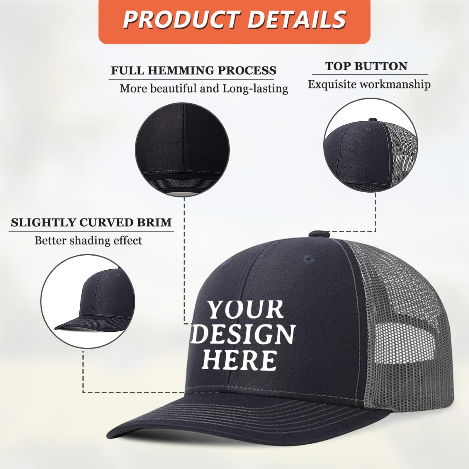 Custom Trucker Hats Bulk Order - Personalized Hats for Men & Women - Add Logo, Text or Photo - Perfect for Promotions, Events & Team Branding