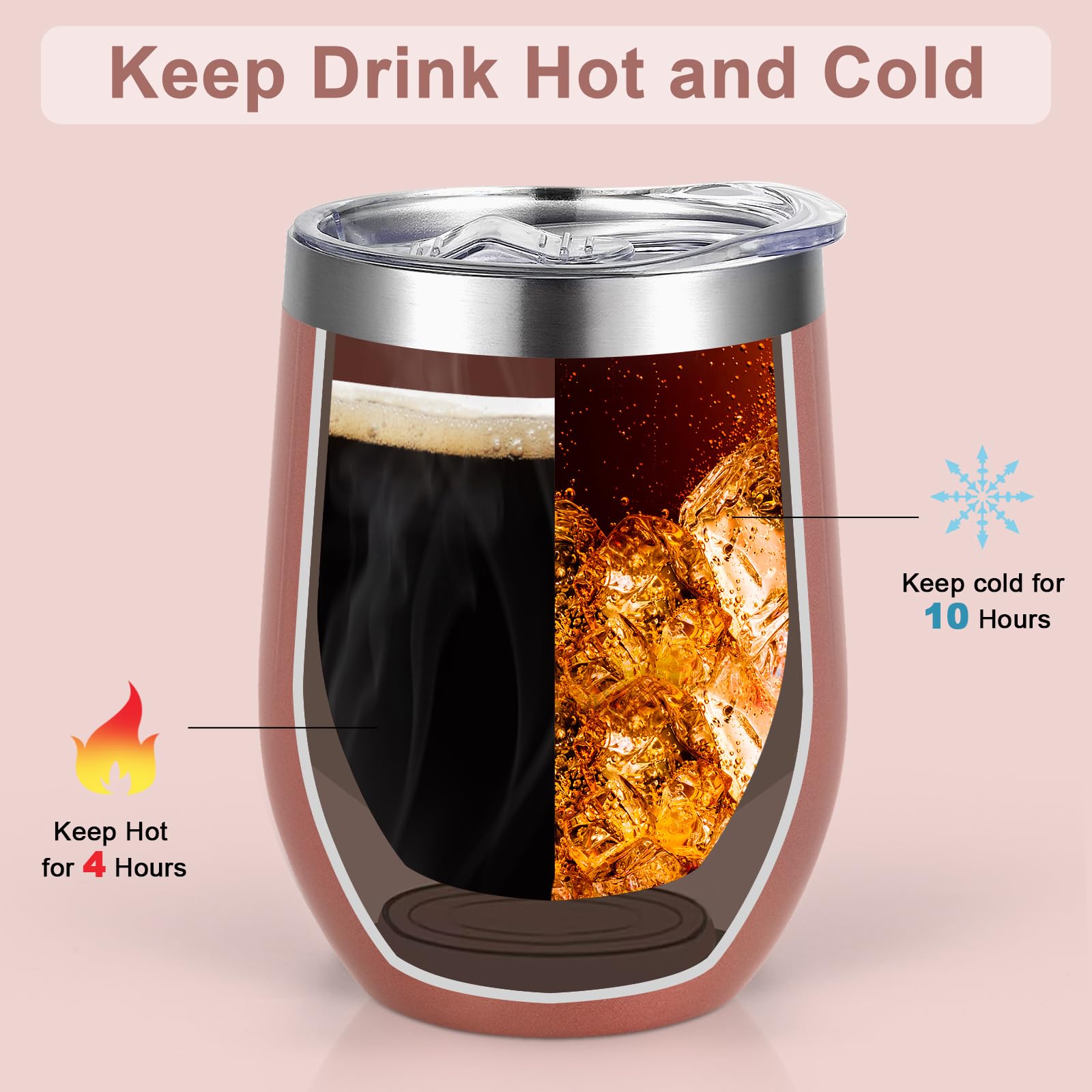 **Lifecapido 12oz Insulated Wine Tumbler - Queen of The Camper - Rose Gold Stainless Steel Travel Mug for Hot & Cold Drinks - Perfect Christmas, Birthday Gift for Women, Mom, Friends, Boss - Ideal for Camping, Hiking, Travel & Outdoor Adventures**