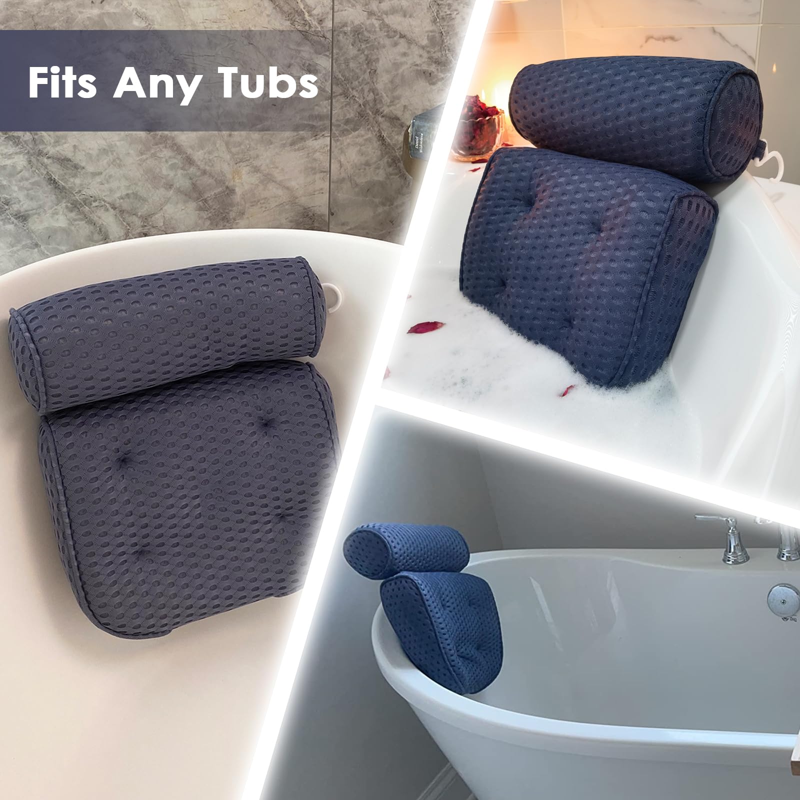 Luxury Bath Pillow for Tub - Head & Neck Support, Soft Spacer Mesh with Suction Cups - Relaxing Spa Experience