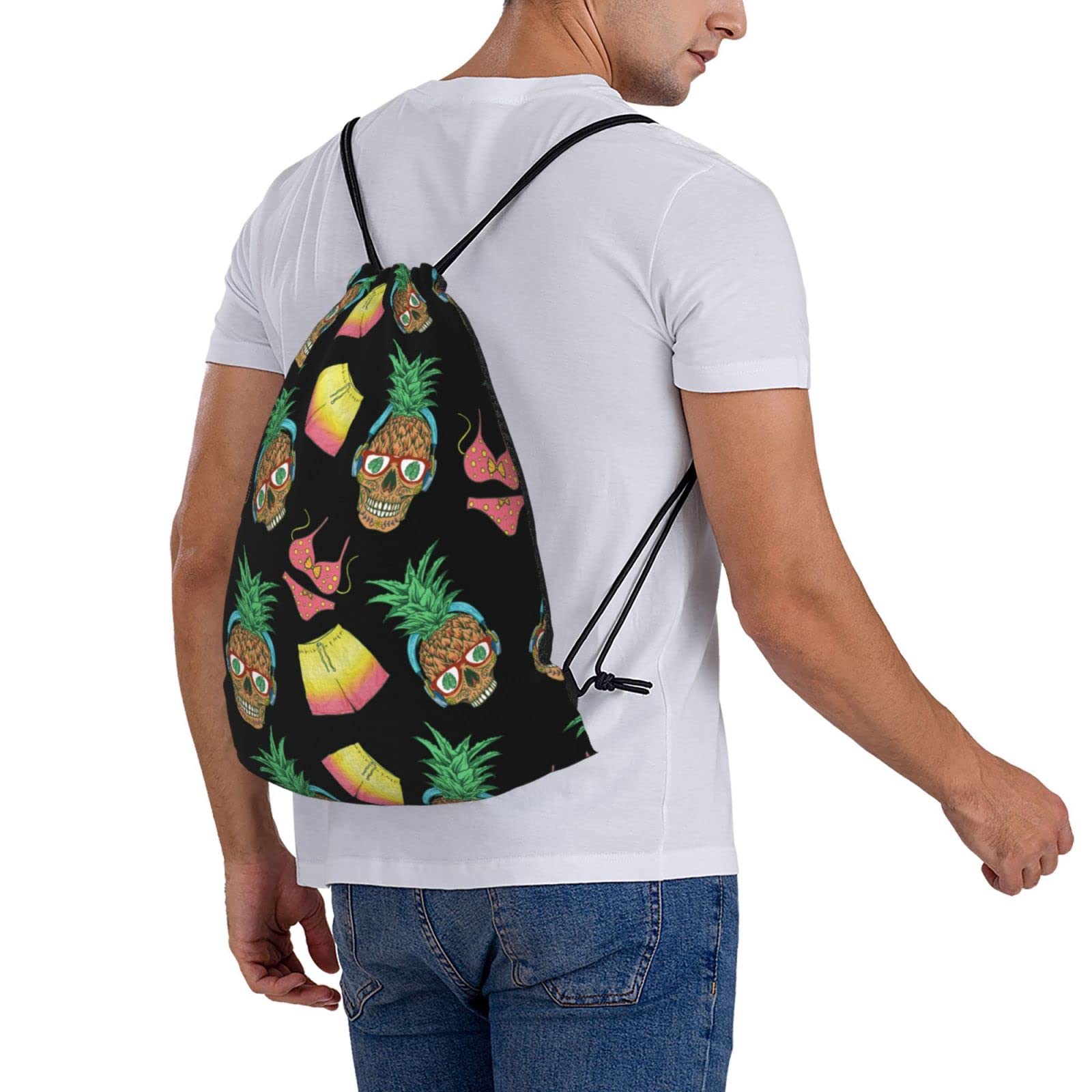 Skull Drawstring Bags - Lightweight Gym Sack Backpack for Sports, Yoga & Workout - Perfect for Gym, Travel & Beach Essentials