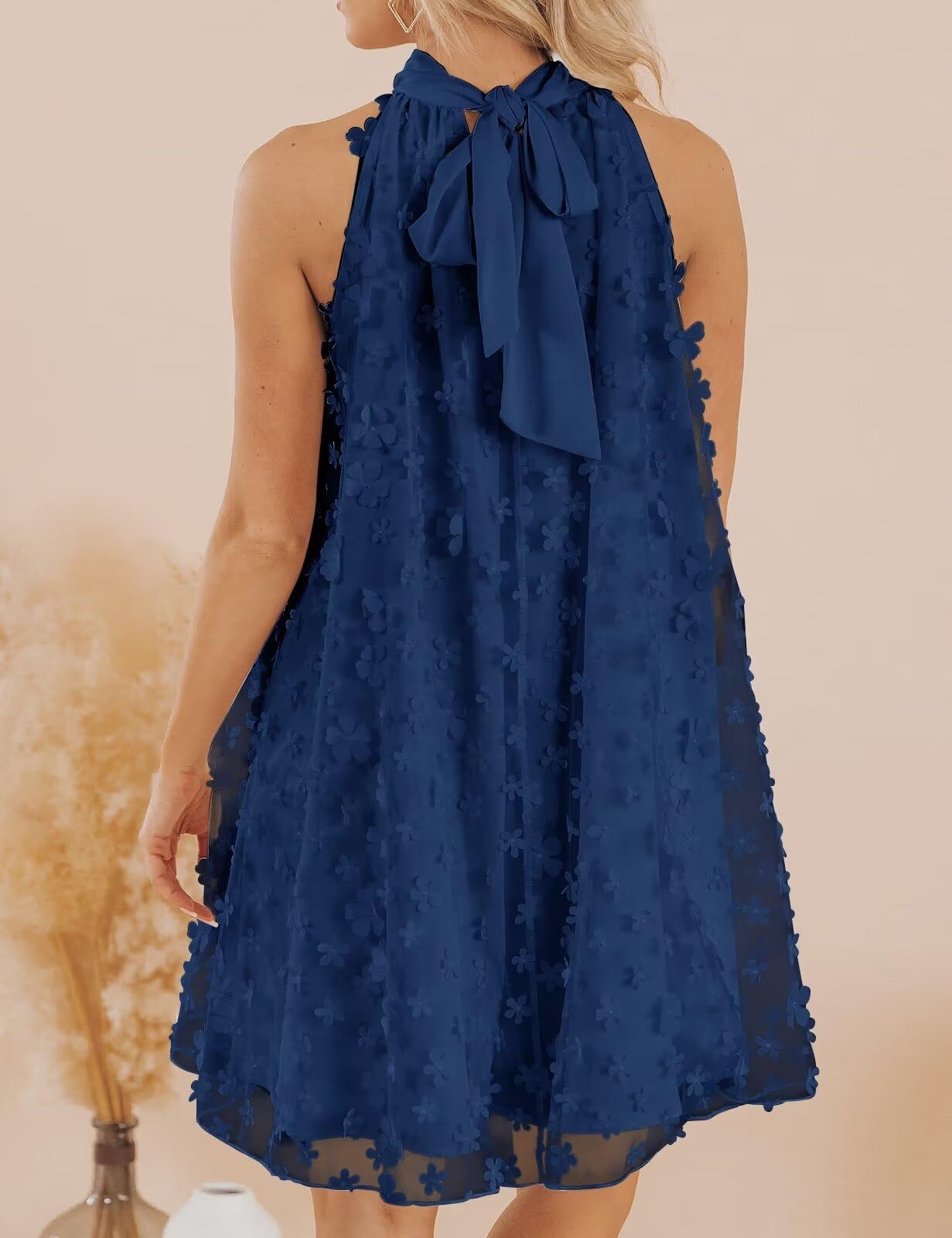 VIMPUNEC 2024 Women's Summer Wedding Guest Dress - Formal Cocktail Halter Swing Dress, Cute A-Line Mini Homecoming Dress for Parties, Bridal Showers & Special Occasions