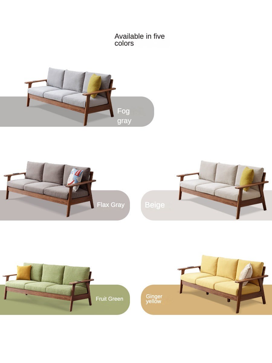 Premium Oak Solid Wood Sofa with Soft Fabric Cushions - Durable Modern Living Room Furniture for Home & Office Comfort