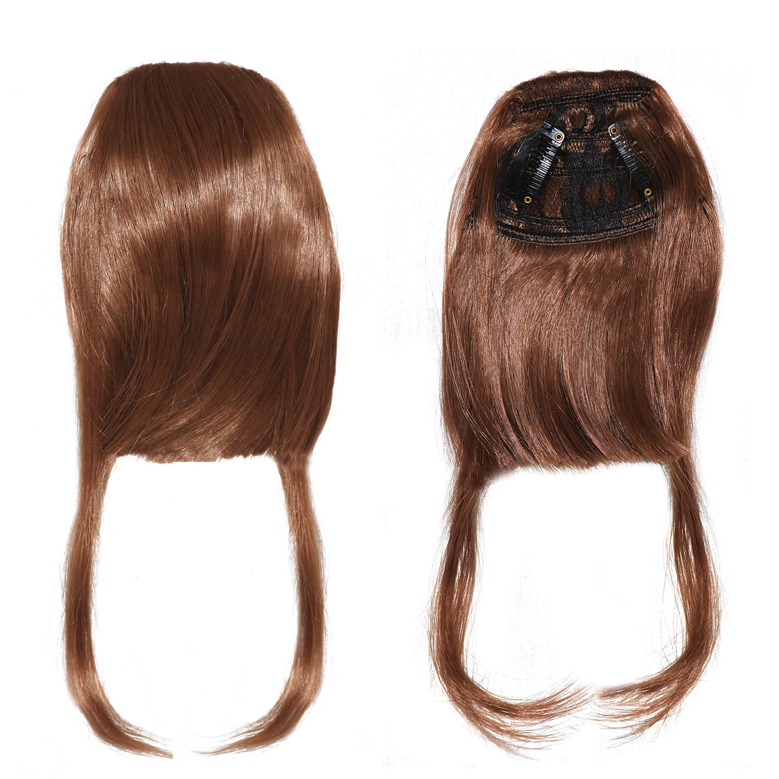Rapidsflow® Clip-Free Synthetic Front Hair Extensions for Women & Girls - Light Brown Center Cut Bang Fringe | Perfect for Cosplay, Costume Parties & Daily Styling