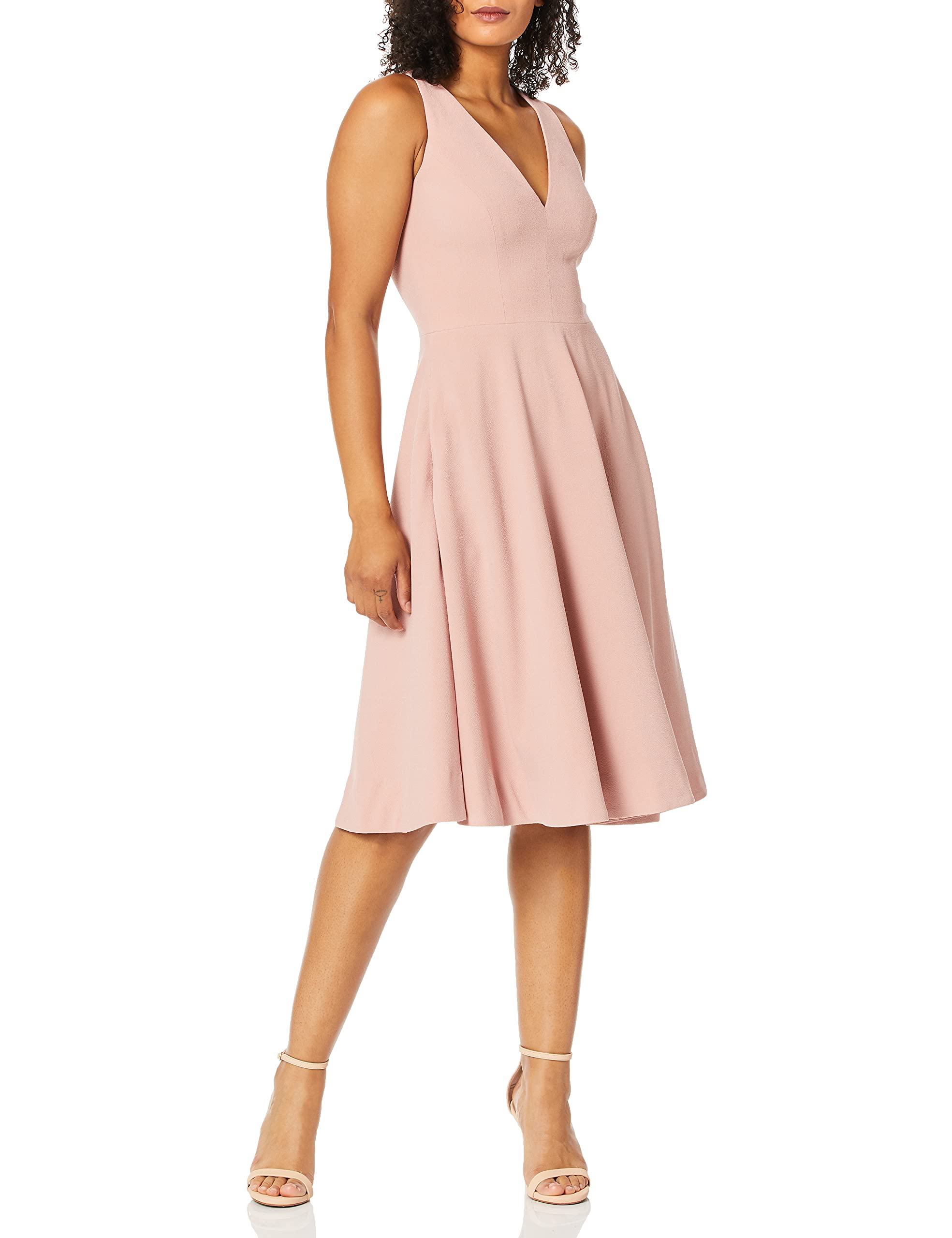 Dress the Population Women's Catalina Solid Sleeveless Fit & Flare Midi Dress - Elegant Cocktail & Summer Party Attire for Weddings & Date Nights