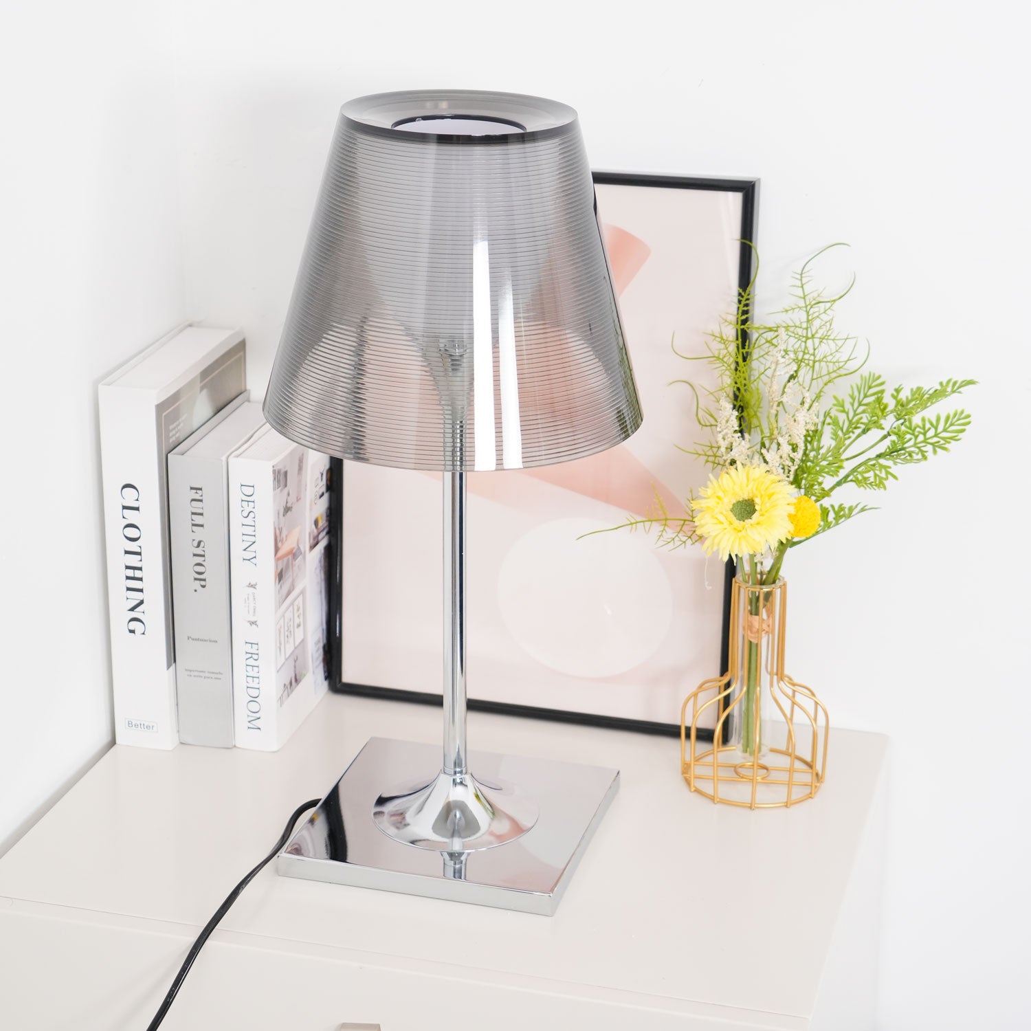 Chrome Prism Table Lamp - Modern LED Nightstand Light for Bedroom, Living Room, Office - Dimmable & Energy Efficient Decorative Lighting