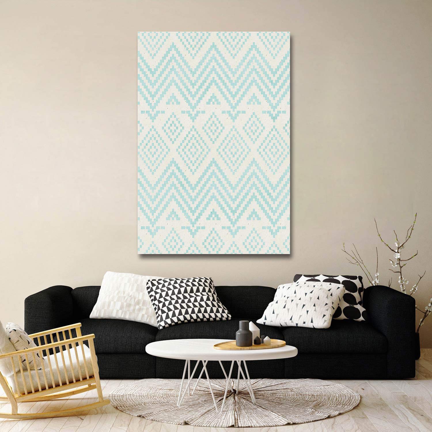 Modern Blue Geometric Canvas Prints - Triangle & Square Wall Art for Bedroom, Bathroom, Kitchen Decor - 36x24 Inch Home Artwork | Perfect for Living Room, Office & Gift Giving