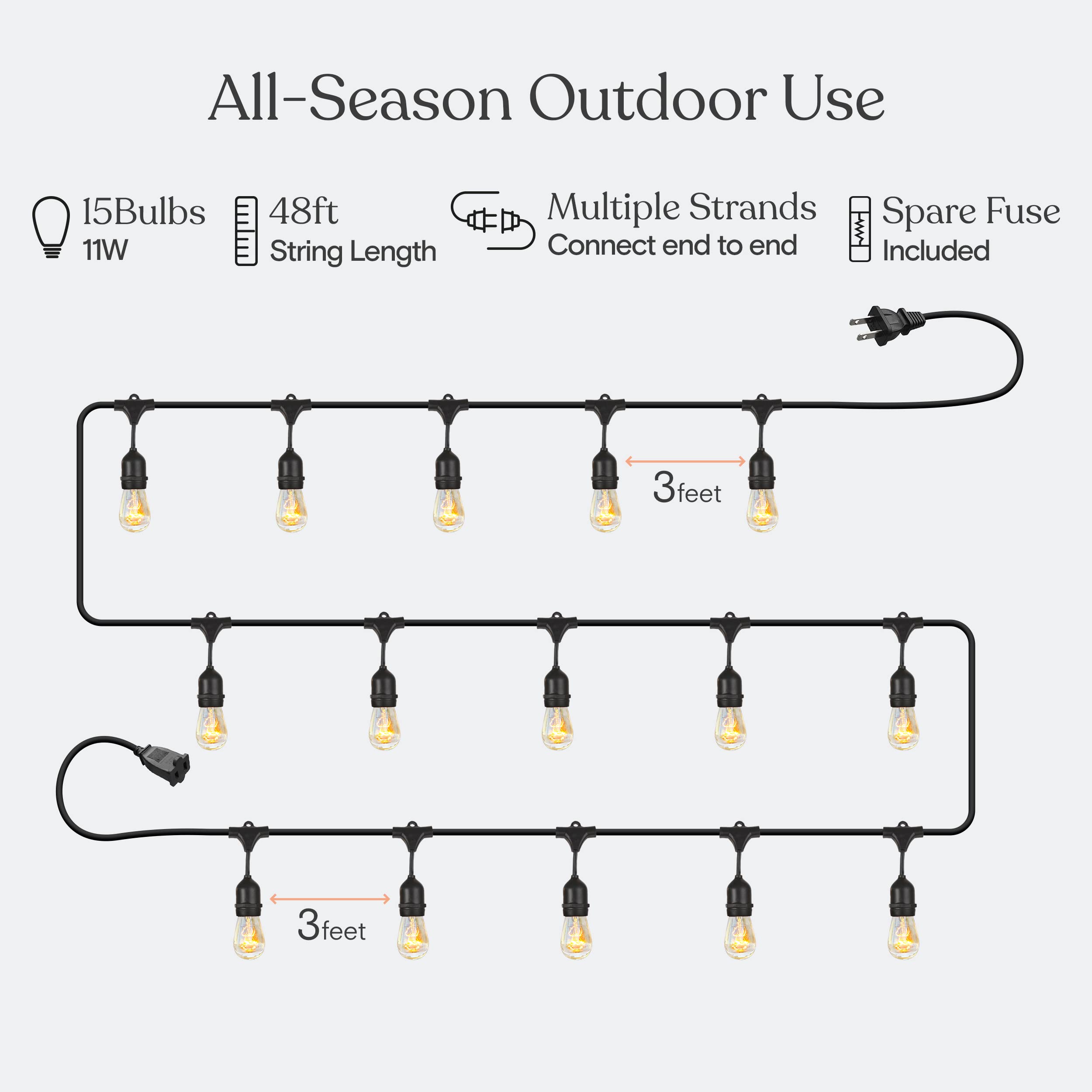 Brightech Ambience Pro Outdoor Smart String Lights with Remote Control & Dimmable Plug - 150W Max Power, Commercial Grade for Patio, Garden, Backyard, and Outdoor Party Lighting
