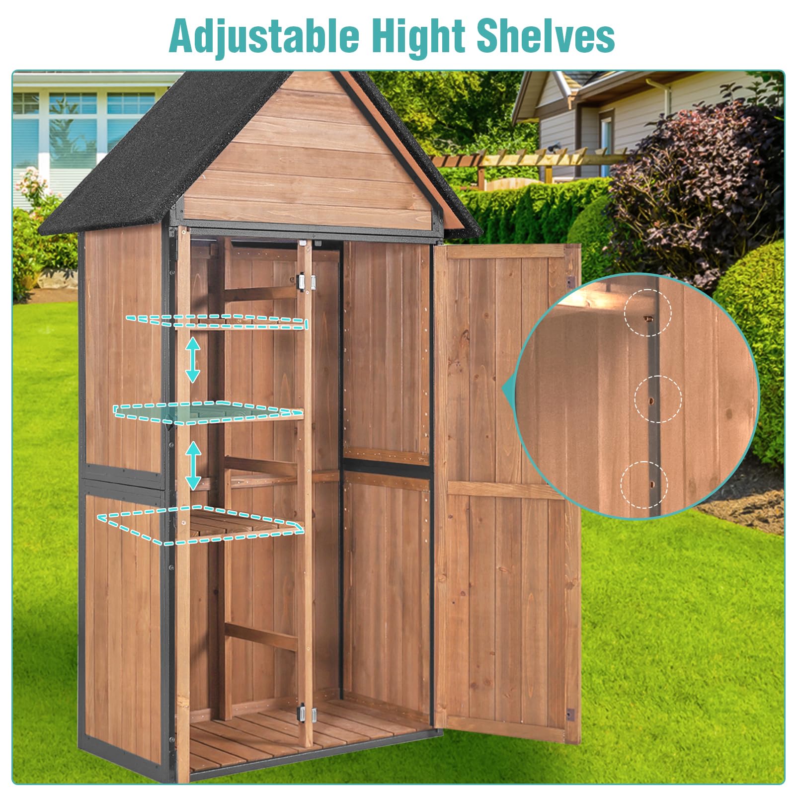 Outdoor Storage Shed with Metal Frame & Adjustable Shelves - Large Capacity Garden Tool Cabinet for Backyard, Patio, Lawn - Perfect for Storing Gardening Tools, Outdoor Equipment & Seasonal Items (Brown)