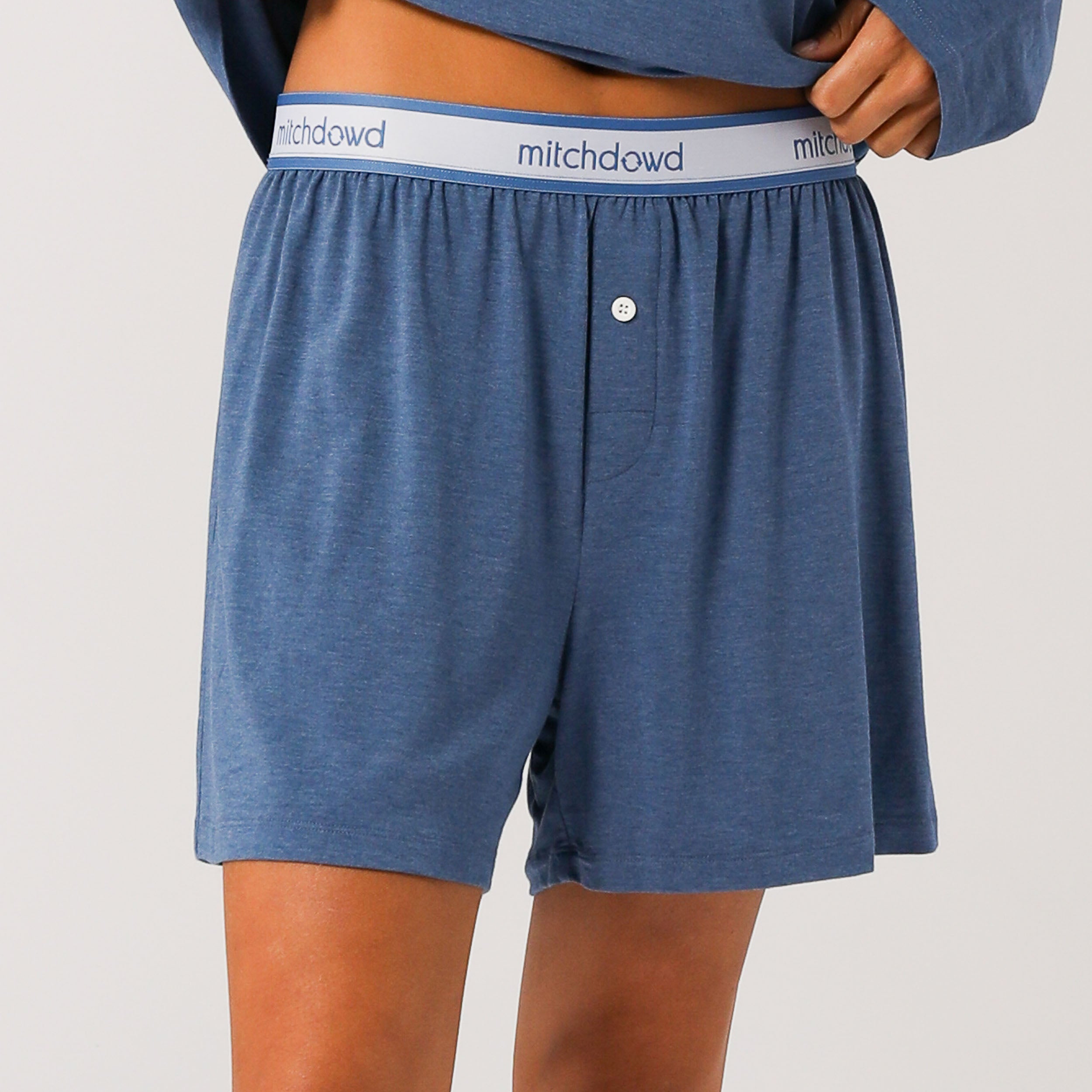 Women's Comfortable Bamboo Knit Sleep Boxer Shorts - Soft Breathable Lounge Pajama Shorts in Blue Marle for Nightwear & Relaxing at Home