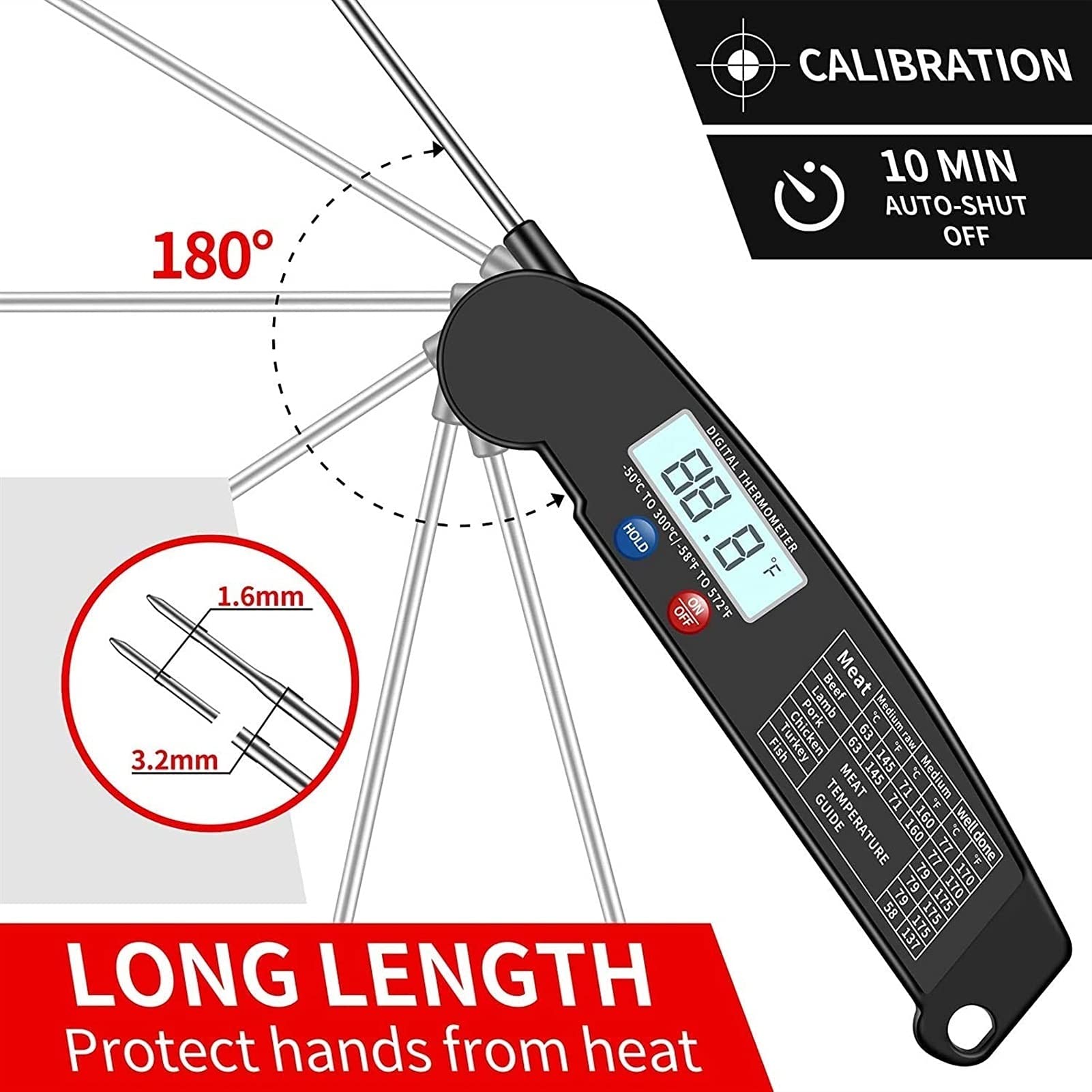 Instant Read Meat Thermometer - Best Waterproof Ultra Fast Digital Food Thermometer with Backlight & Calibration for Kitchen, Outdoor Cooking, BBQ, Grilling, and Baking | Perfect for Steak, Turkey, Candy Making & Home Chefs