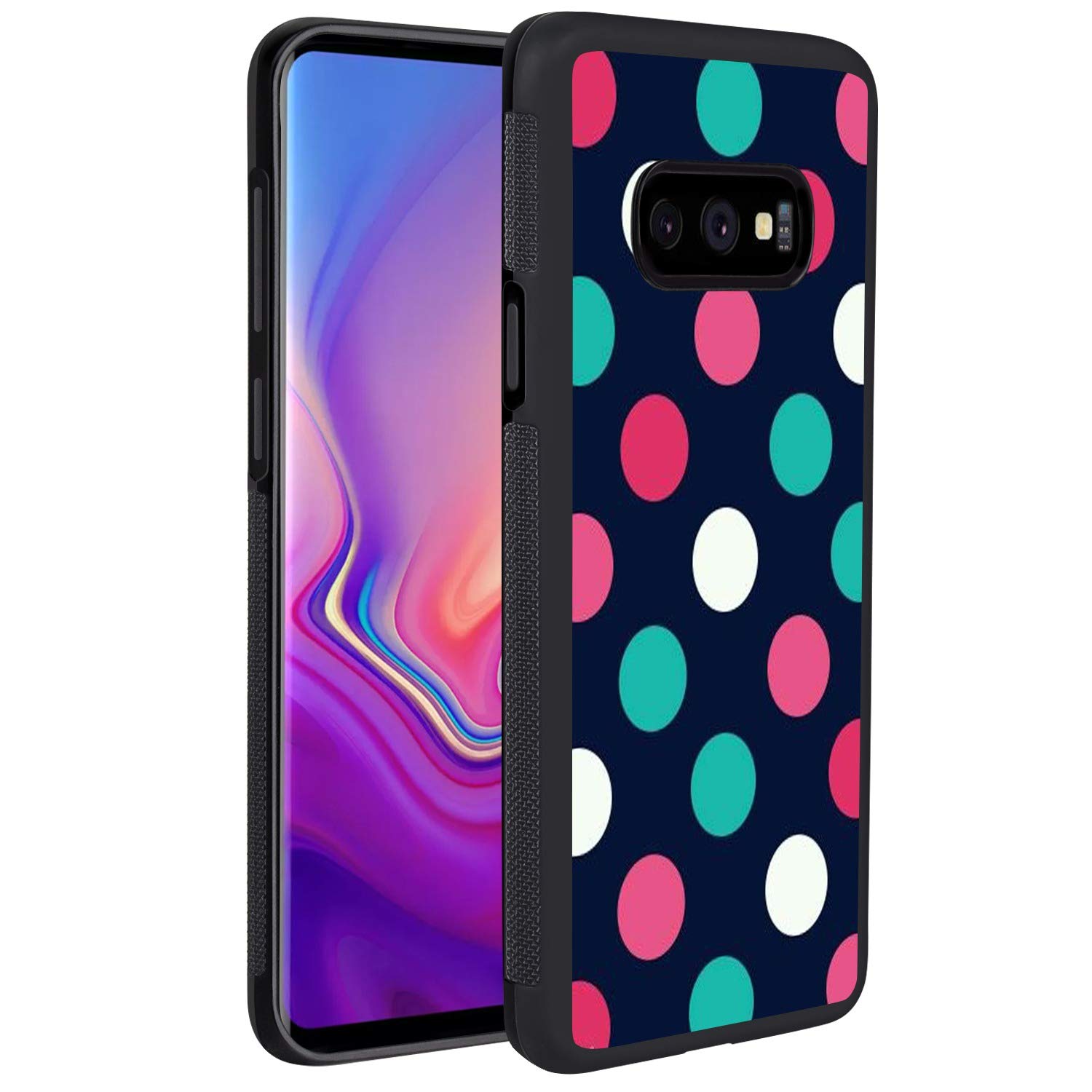 Samsung Galaxy S10e Case - Polka Dot Dark Phone Cover with Anti-Slip Tire Tread Texture | Shockproof & Drop Protection | PC+TPU Hybrid Case for Samsung Galaxy S10e | Perfect for Daily Use, Travel & Outdoor Activities