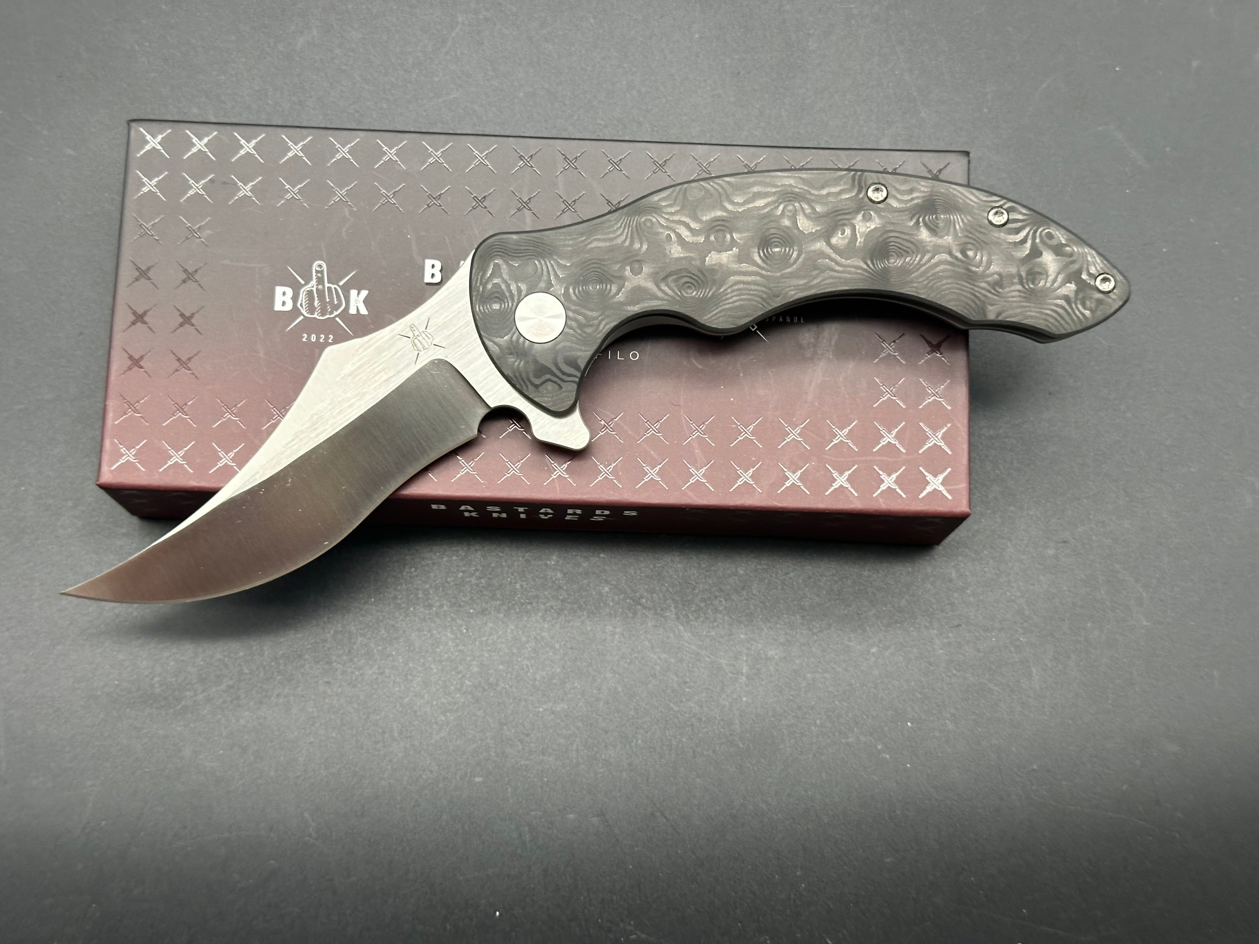 Bastard Knives BAAL Titanium Frame & Carbon Fiber Scale Folding Knife with N690 Steel Blade - EDC, Outdoor, Survival, Camping, Hunting, Tactical Use