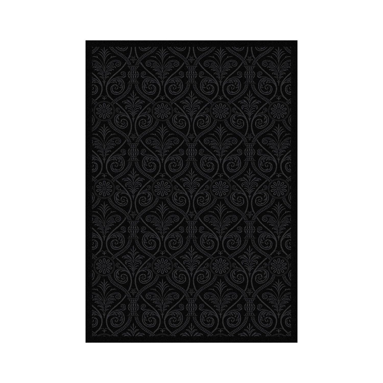 Joy Carpets Any Day Matinee Damascus Theater Area Rug - Black | Non-Slip Indoor Rug for Living Room, Bedroom, Theater & Home Decor