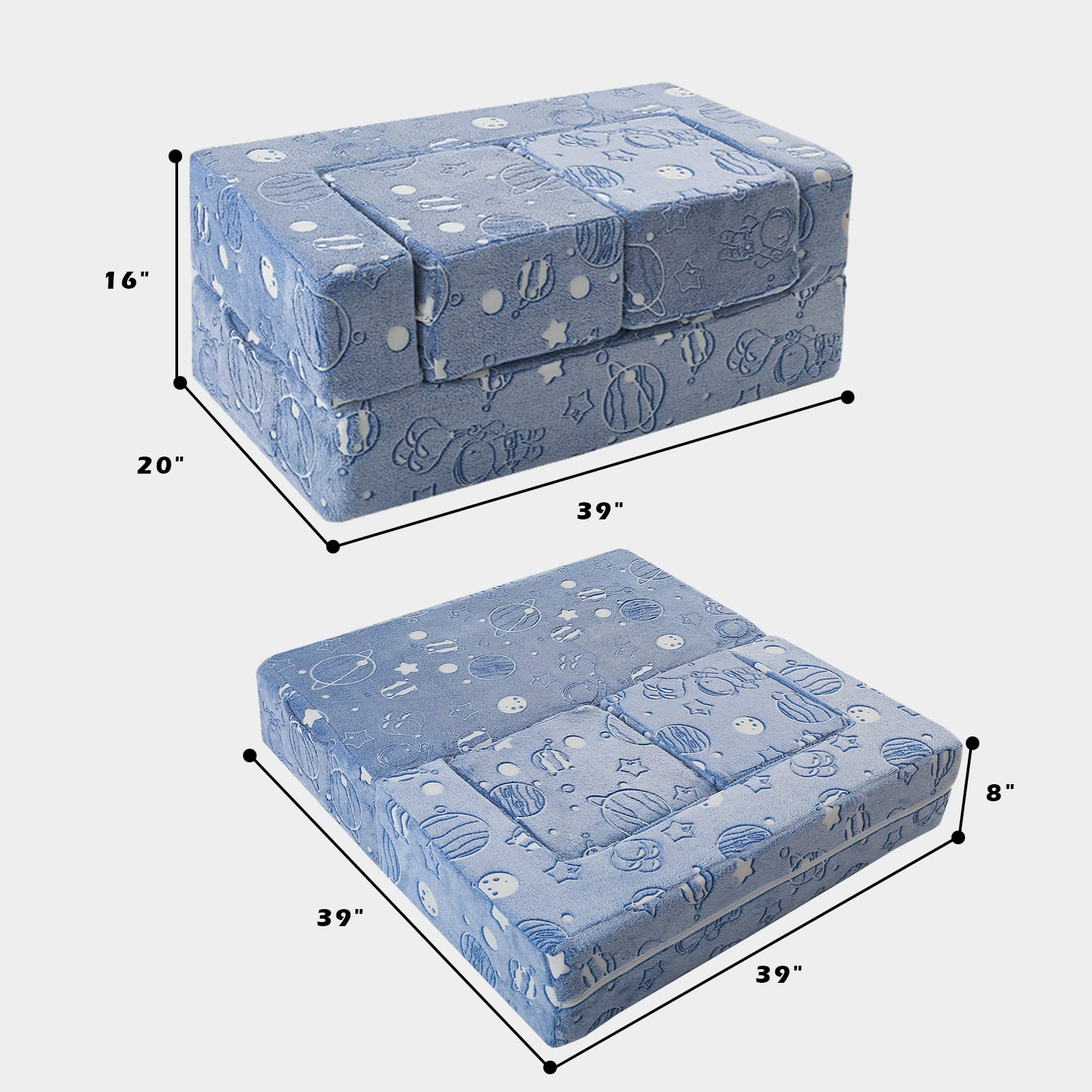 **Glow in The Dark Modular Play Couch for Kids – Foldable Foam Lounge Chair Sofa for Boys & Girls – Space-Themed Bedroom & Playroom Furniture – Perfect for Sleepovers, Reading Nooks & Playtime**