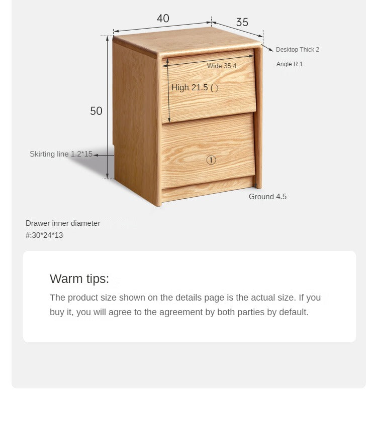Solid Oak and Ash Wood Nightstand - Sturdy Bedside Table for Bedroom, Living Room, or Guest Room - Perfect for Storage and Decor