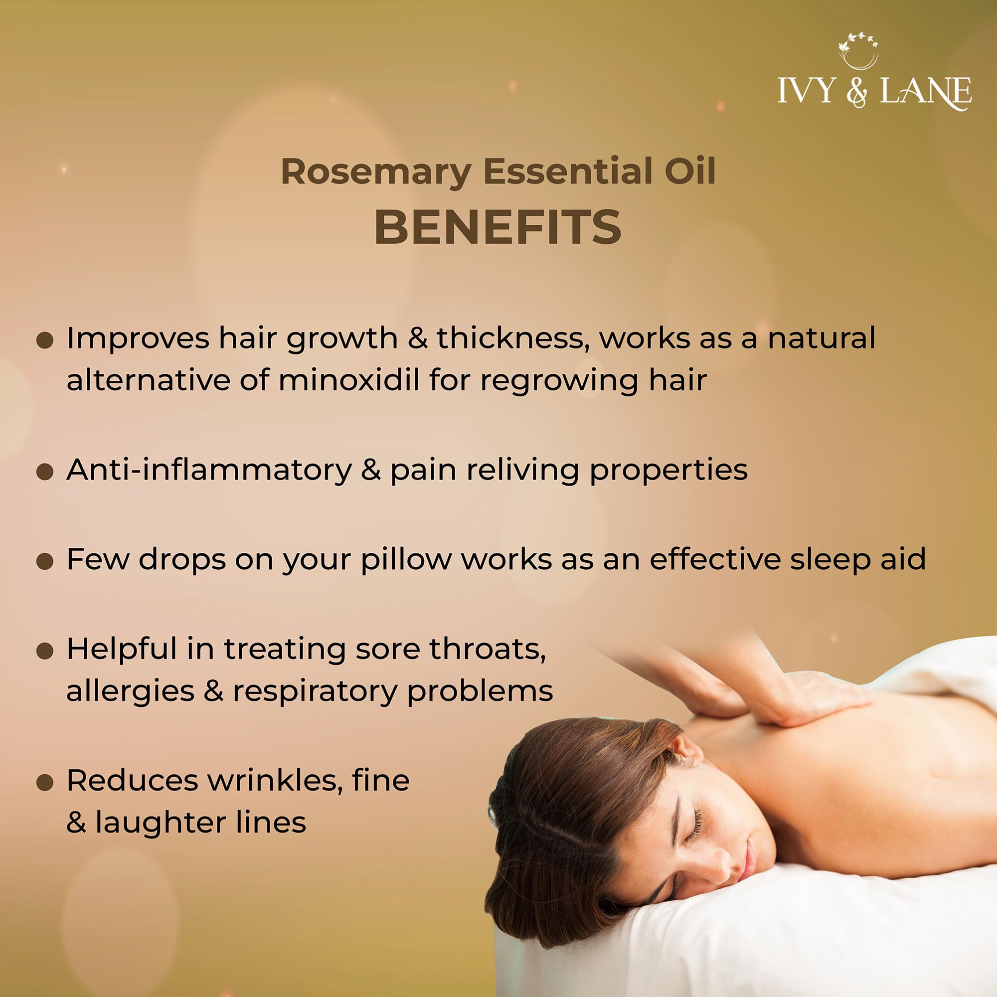 **Ivy & Lane 100% Pure Organic Rosemary Essential Oil – Undiluted, Therapeutic Grade for Aromatherapy, Promotes Healthy Hair, Skin & Mind – 15ml with Dropper – Perfect for Diffusers, Massage & DIY Beauty**