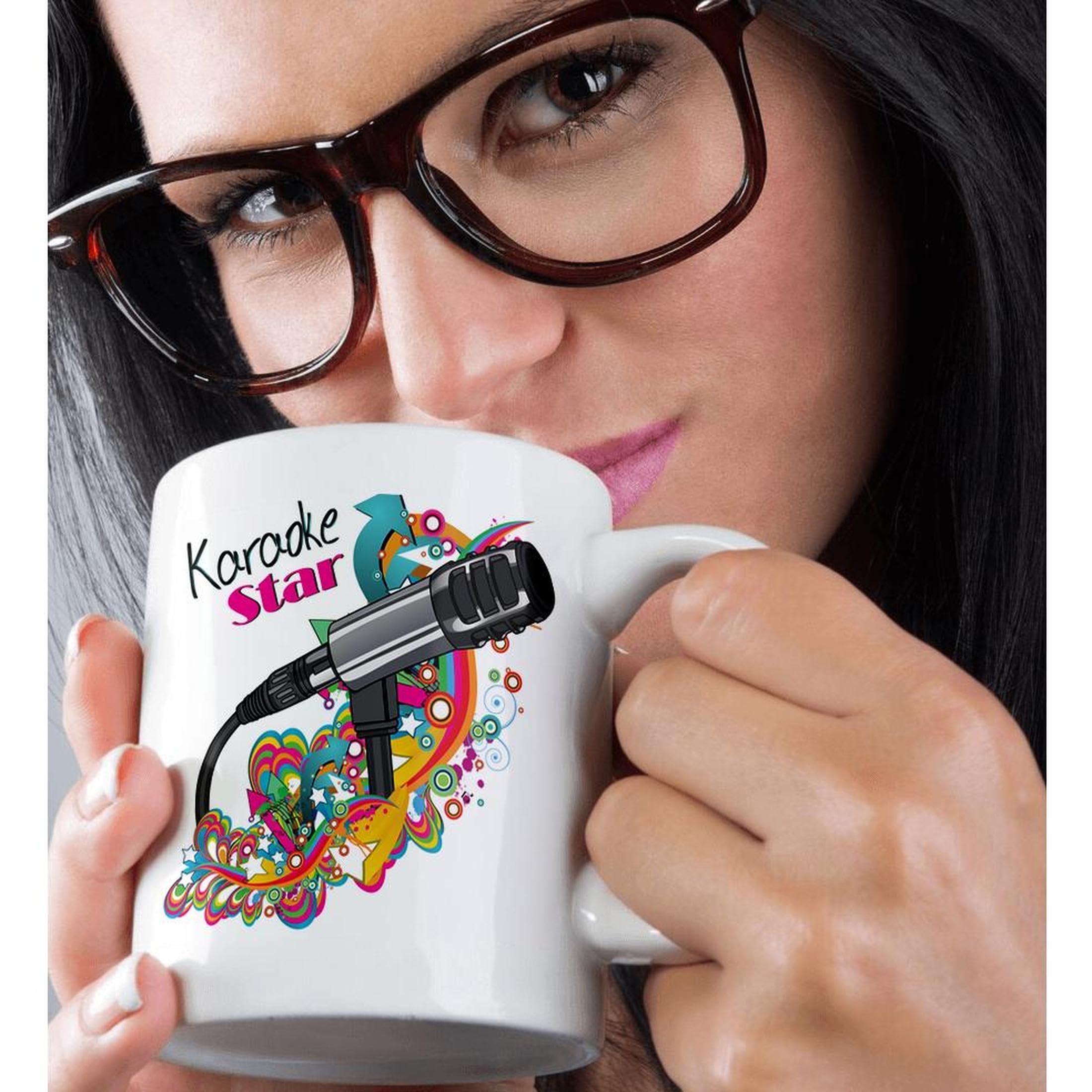 3dRose 11oz Coffee Mug - Karaoke Star Singer Modern Colorful Pop Art Vector Mic Microphone Music Design - Funny Gift for Music Lovers - Perfect for Coffee, Tea & Office Use