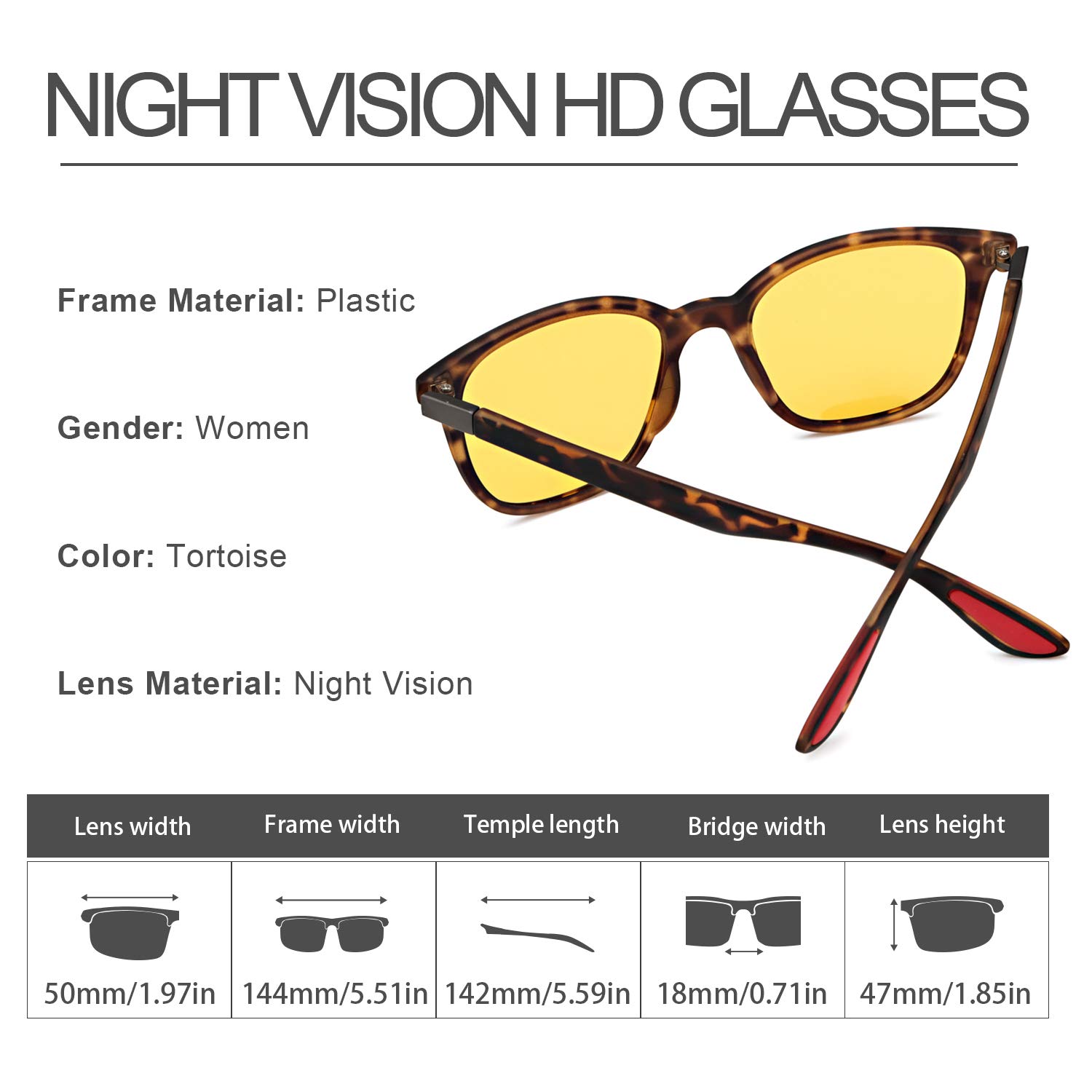 Polarized Night Driving Glasses for Men & Women - Anti-Glare Yellow Lens for Enhanced Night Vision - Perfect for Nighttime Commuting, Road Trips & Low-Light Conditions