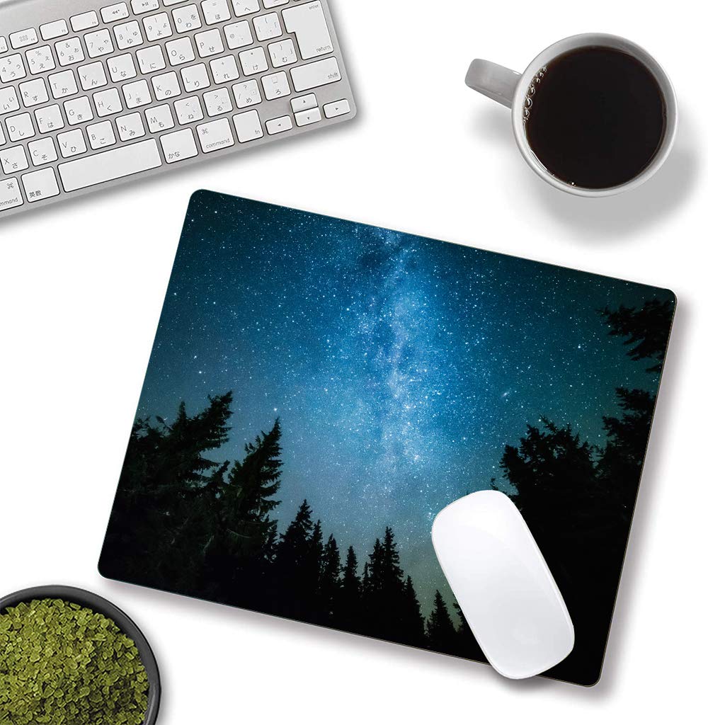 Milky Way Galaxy Pine Trees Mouse Pad - Non-Slip Rubber Gaming Mouse Pad for Computer & Laptop - Perfect for Office Work, Gaming & Home Use