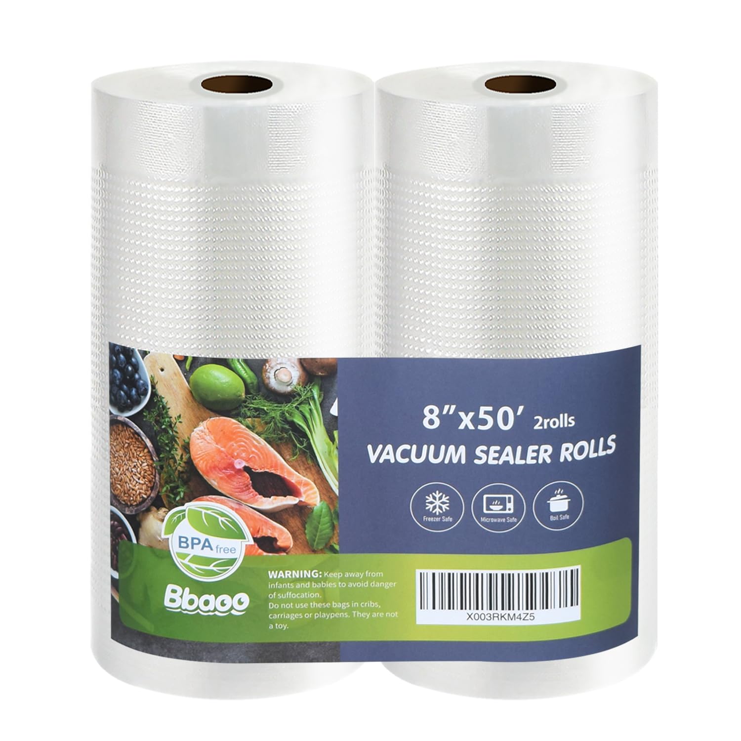 Premium Vacuum Sealer Bags 8x50 (2 Pack) - BPA Free Commercial Grade Food Storage Bags for Food Saver, Seal a Meal, Sous Vide & Meal Prep | Ideal for Freezing, Marinating & Long-Term Food Preservation