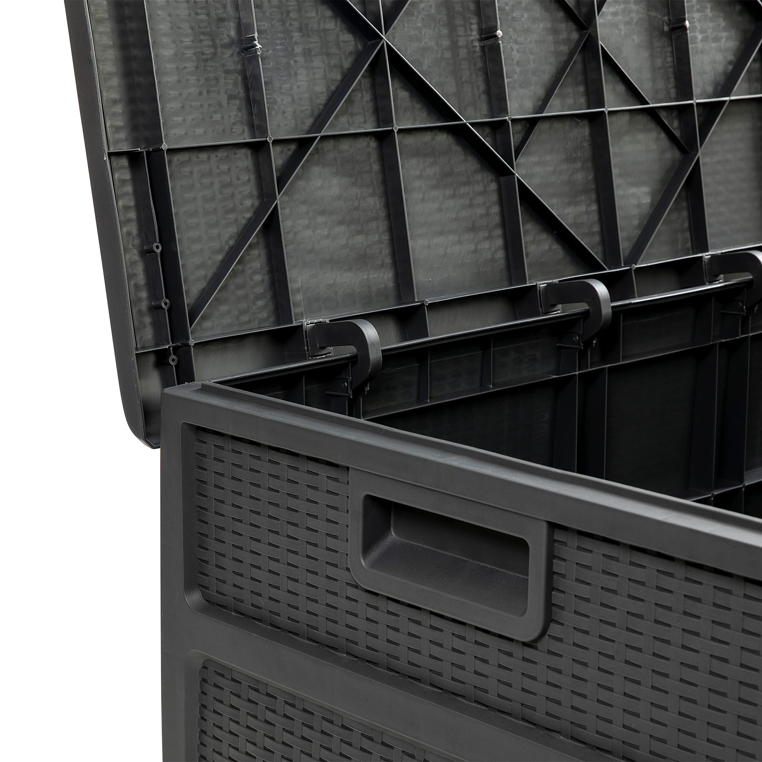 EMMA + OLIVER 120 Gallon Gray Plastic Deck Box - Outdoor Patio Storage Solution for Cushions, Pool Toys & Garden Tools | Perfect for Backyard, Deck & Poolside Organization