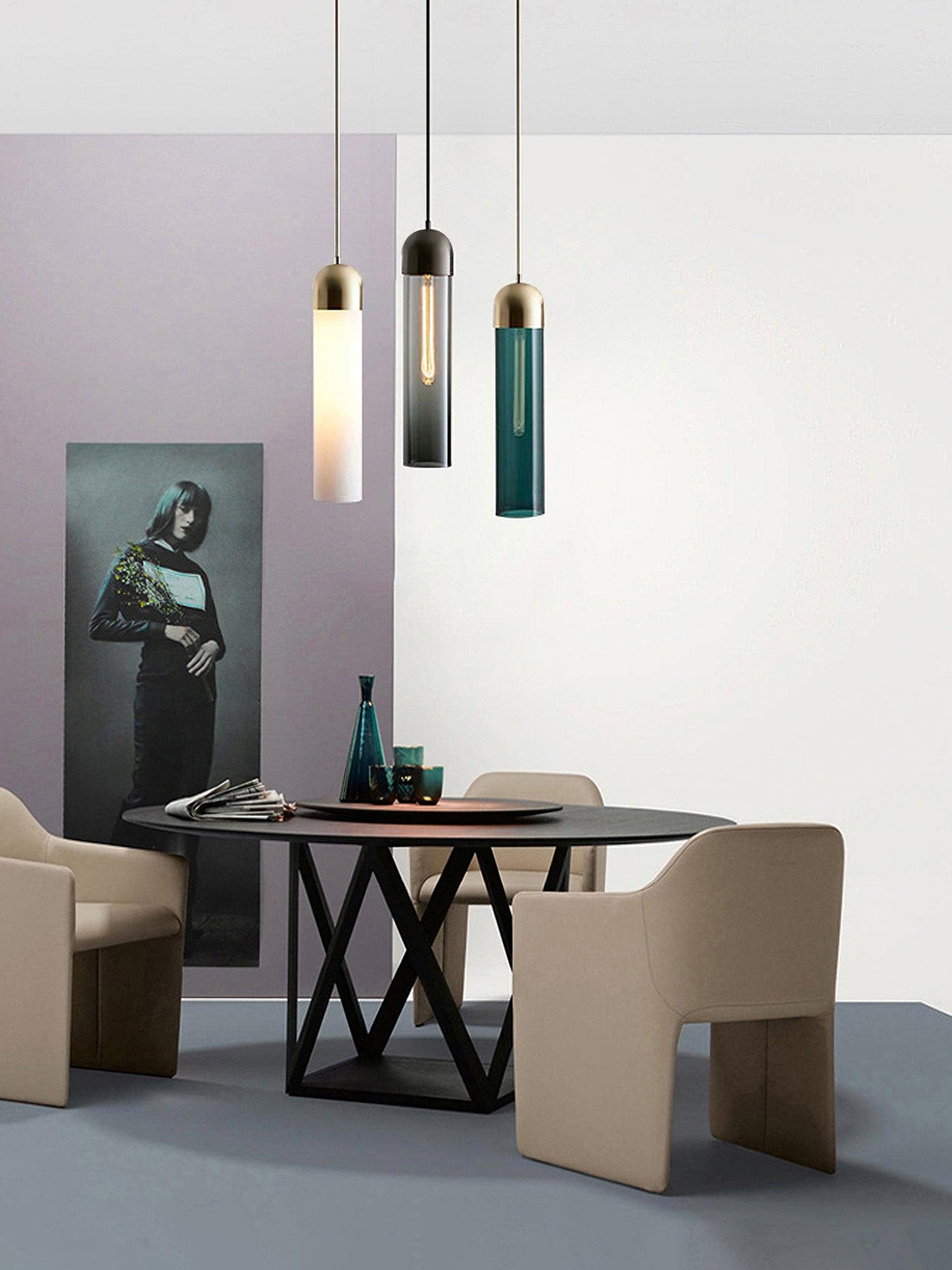 Modern Glass Cylindrical Pendant Light - Sleek Hanging Fixture for Kitchen Island, Dining Room & Bedroom Lighting